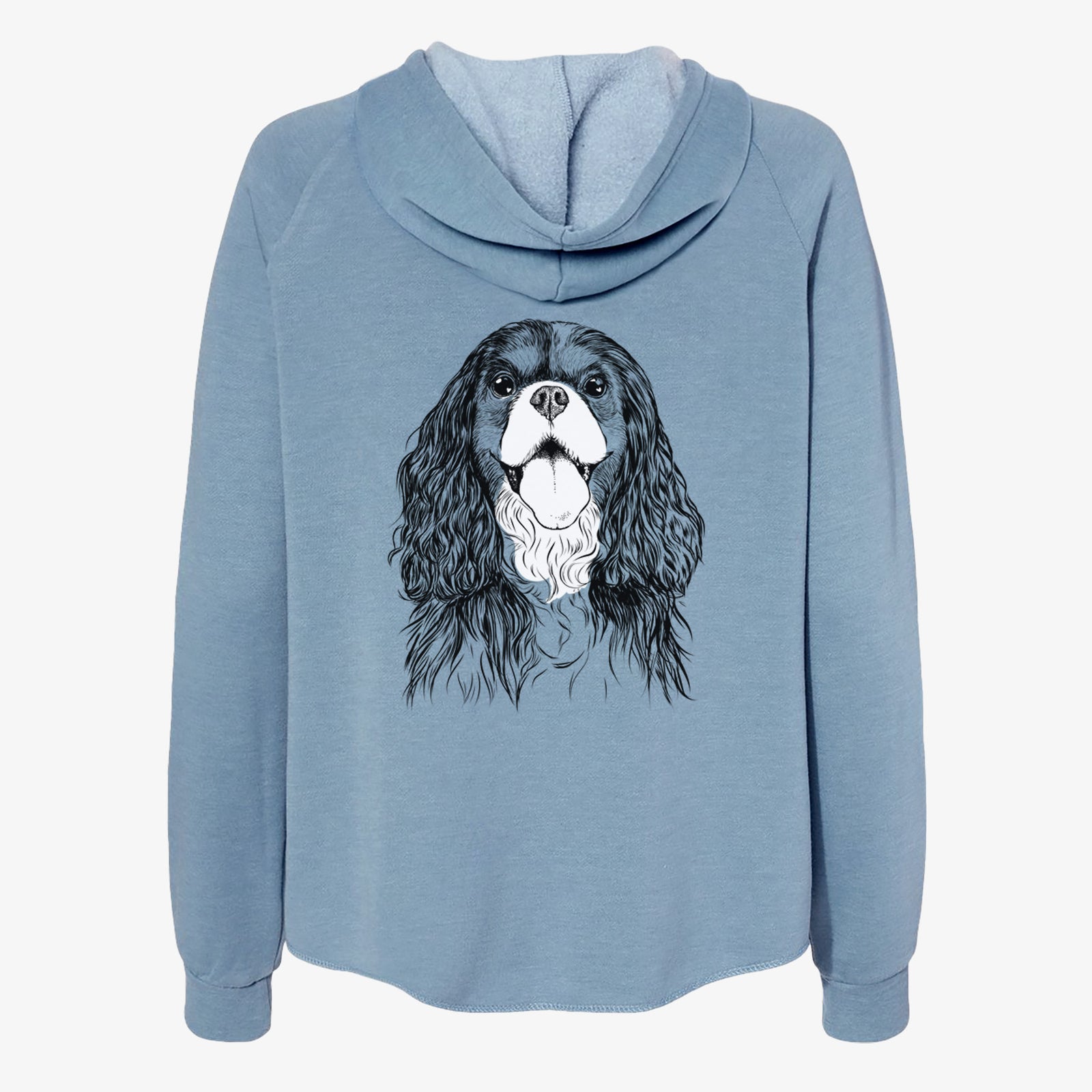 Hand-drawn sketch of Brandy the Cavalier King Charles Spaniel on a Misty Blue Women's cali wave zip-up sweatshirt
