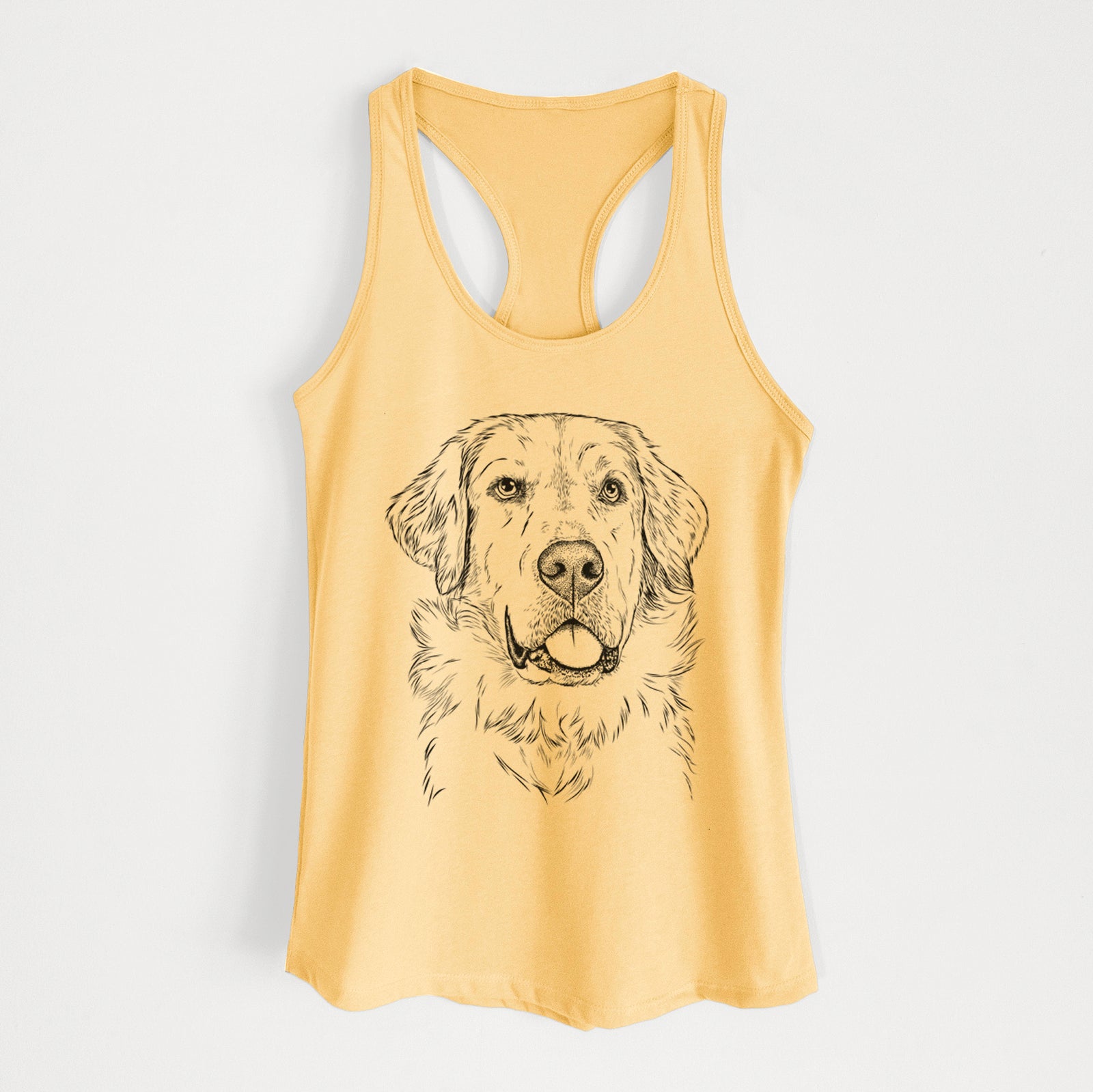 Hand-drawn sketch of Brophy the Great Pyrenees on a Banana Cream Women's racerback tanktop