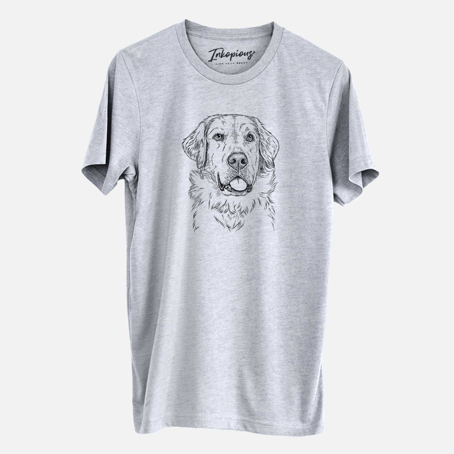 Hand-drawn sketch of Brophy the Great Pyrenees on a Grey Unisex crewneck
