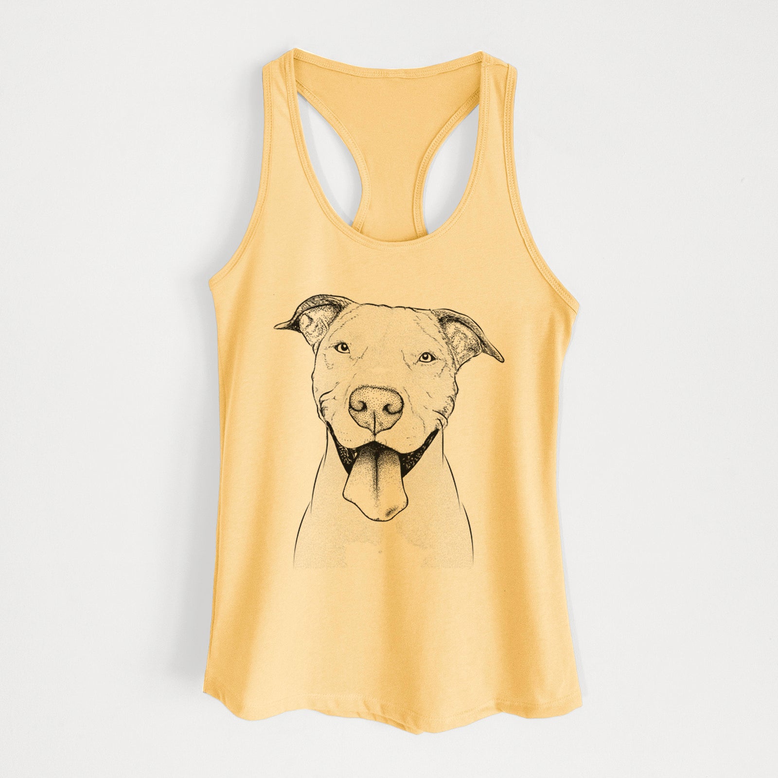 Hand-drawn sketch of Bruce the American Staffordshire Terrier on a Banana Cream Women's racerback tanktop