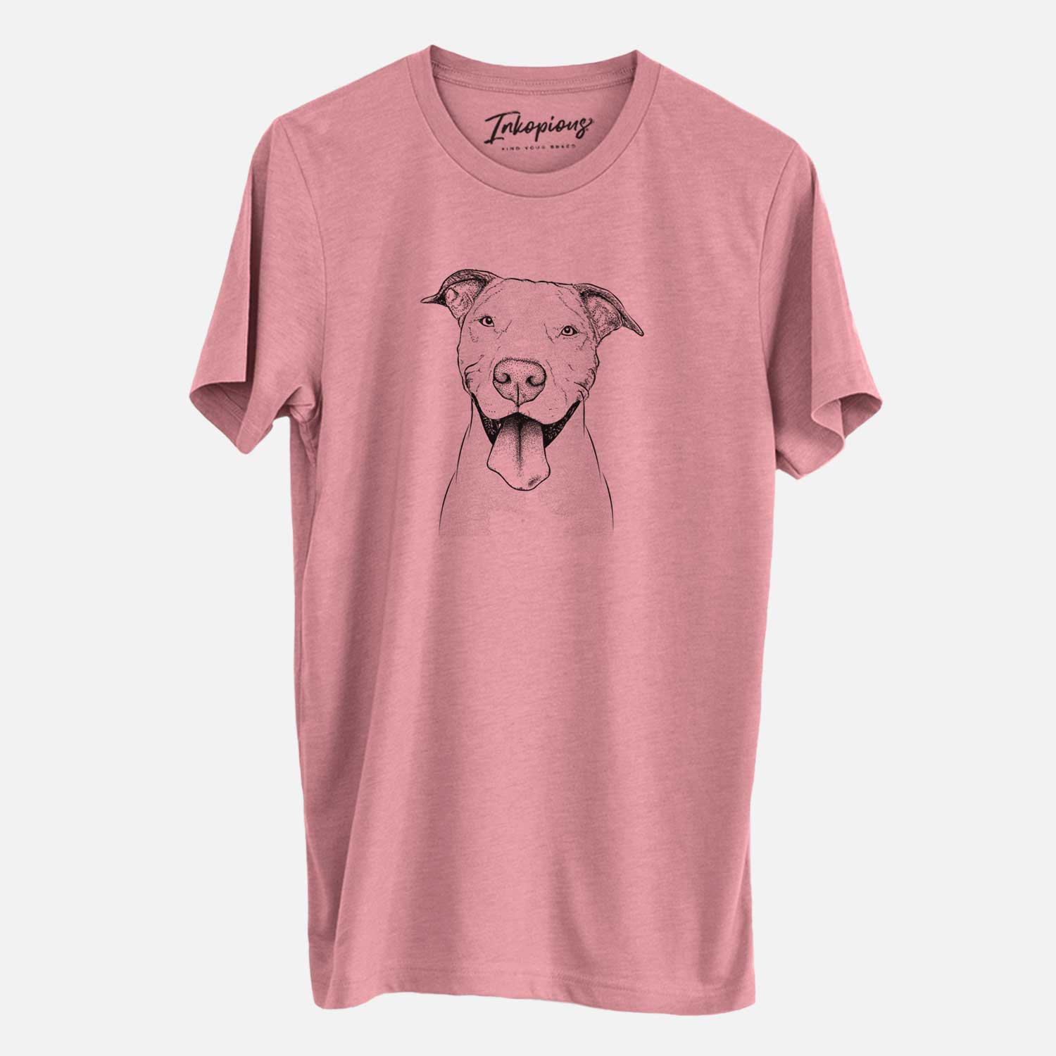 Hand-drawn sketch of Bruce the American Staffordshire Terrier on a Mauve Unisex crewneck