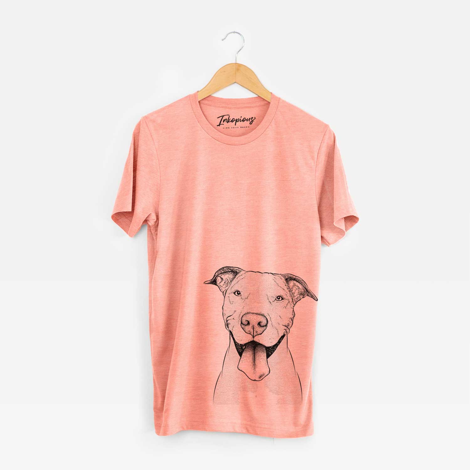 Hand-drawn sketch of Bruce the American Staffordshire Terrier on a Sunset Unisex crewneck
