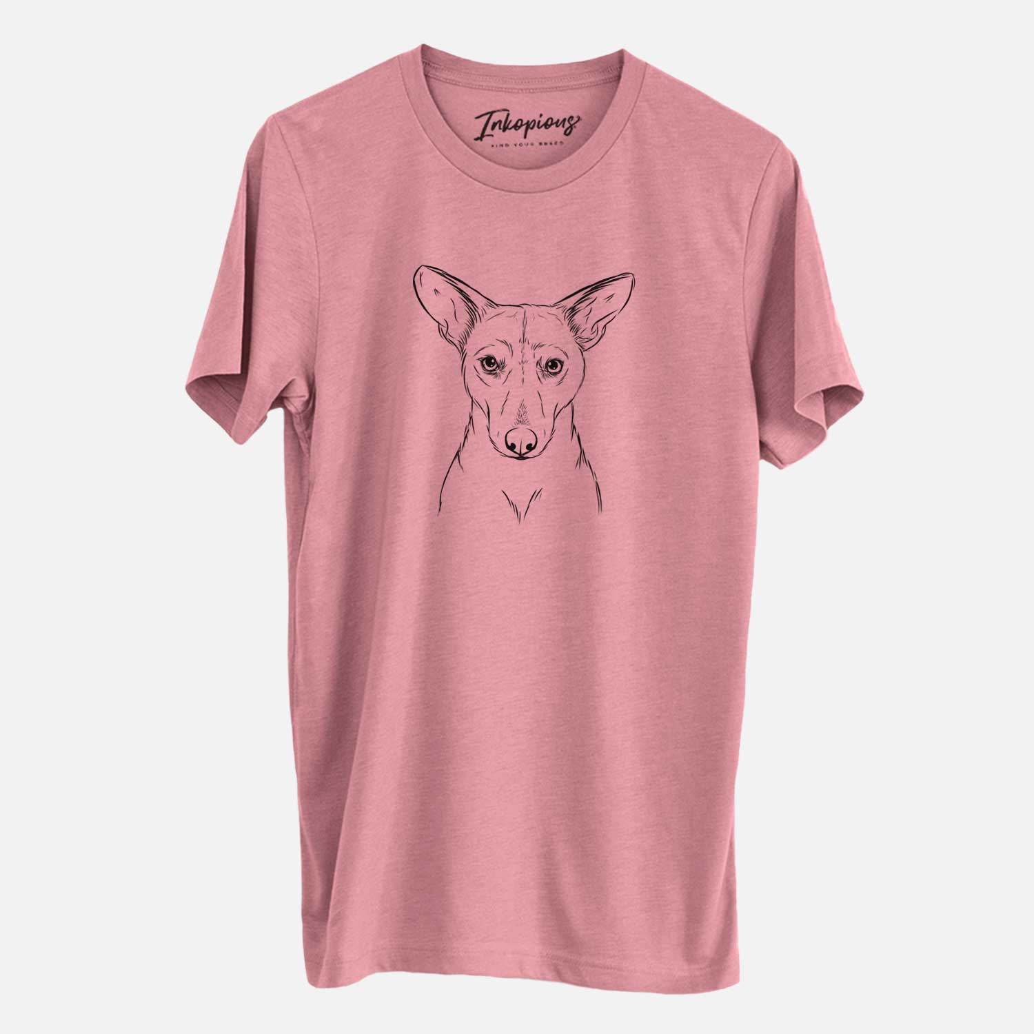 Hand-drawn sketch of Buff the Dorgi on a Mauve Unisex crewneck