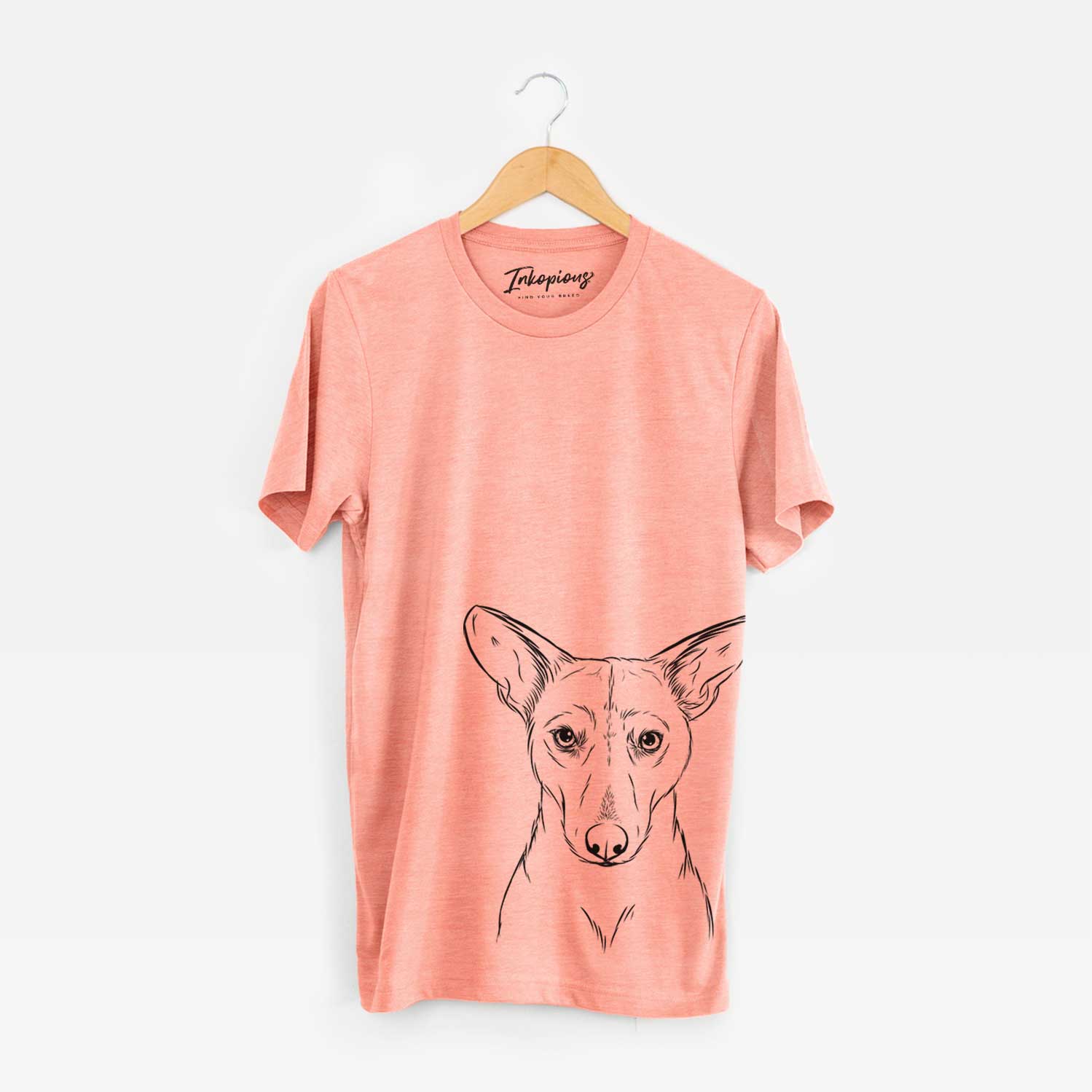 Hand-drawn sketch of Buff the Dorgi on a Sunset Bella Canvas Unisex Crewneck