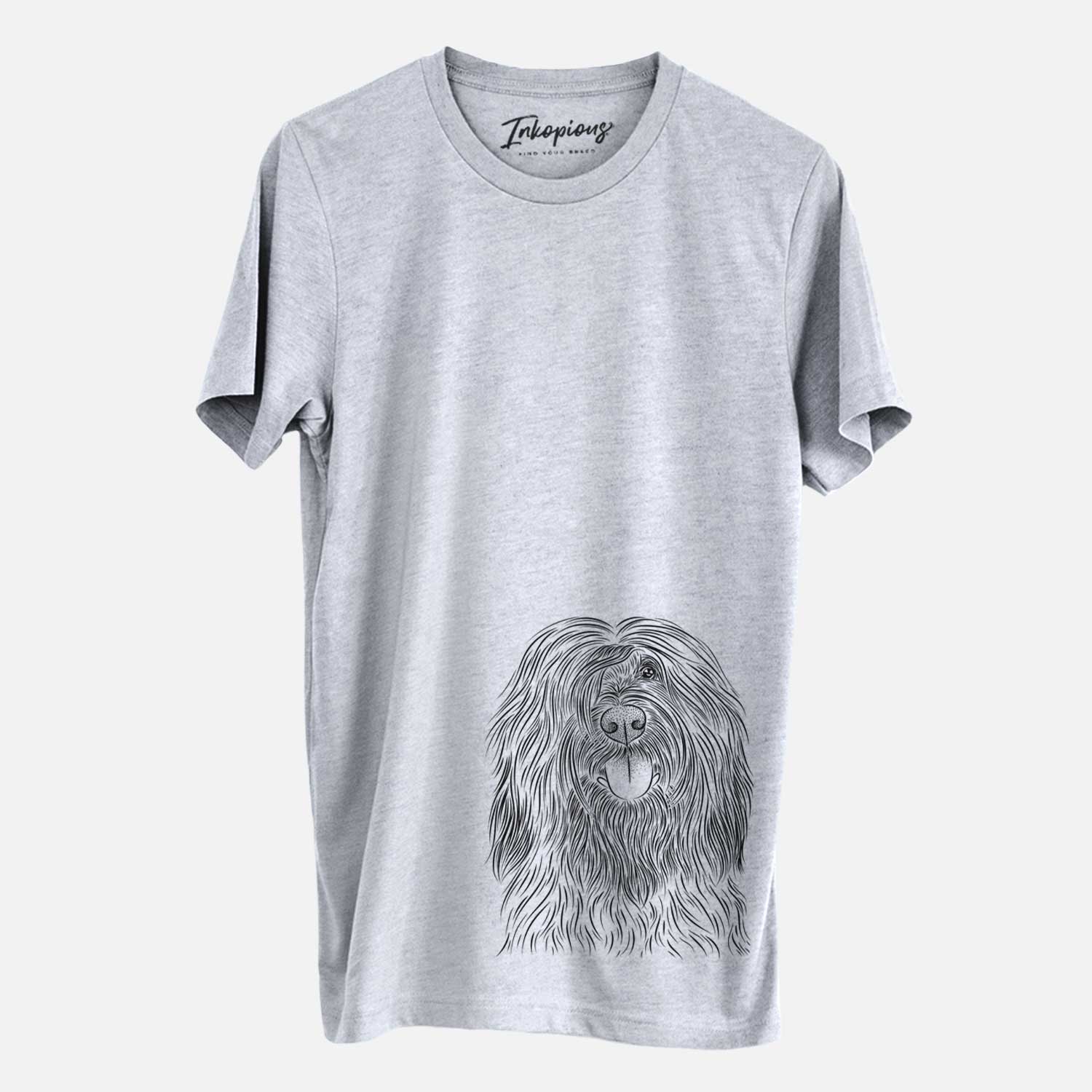 Hand-drawn sketch of Bundy the Briard on a Grey Unisex crewneck