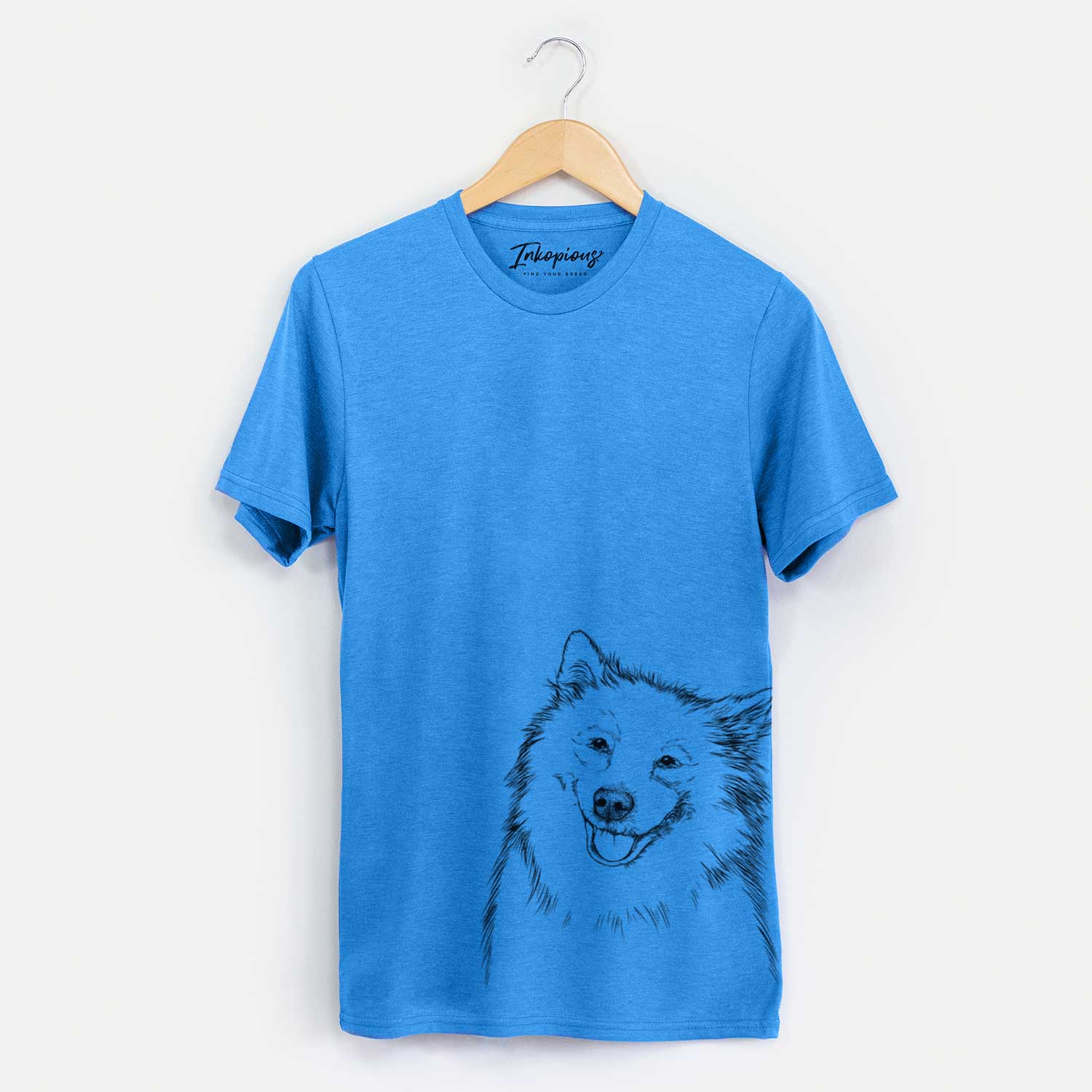 Hand-drawn sketch of Caico the Samoyed on a Blue Unisex crewneck