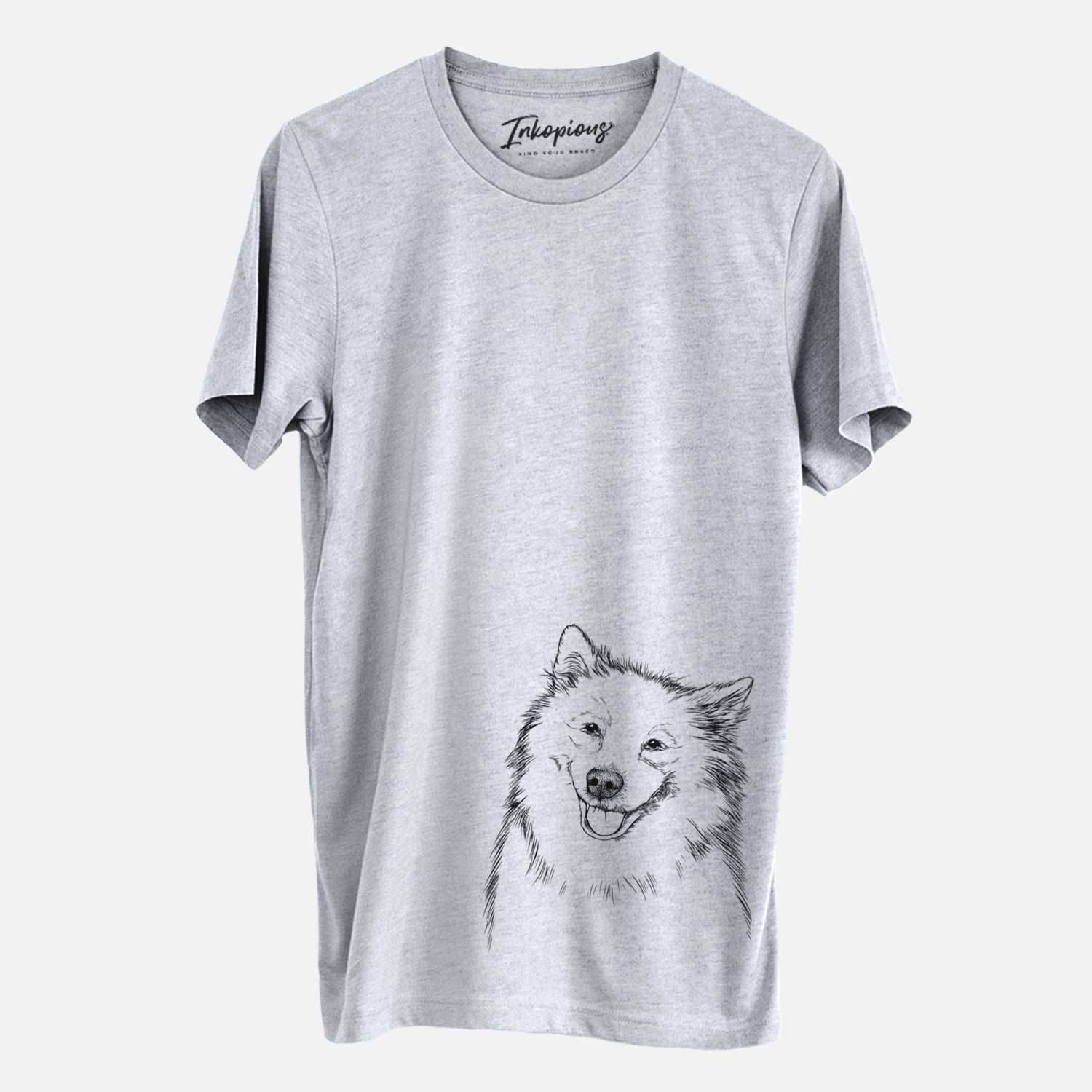 Hand-drawn sketch of Caico the Samoyed on a Grey Unisex crewneck