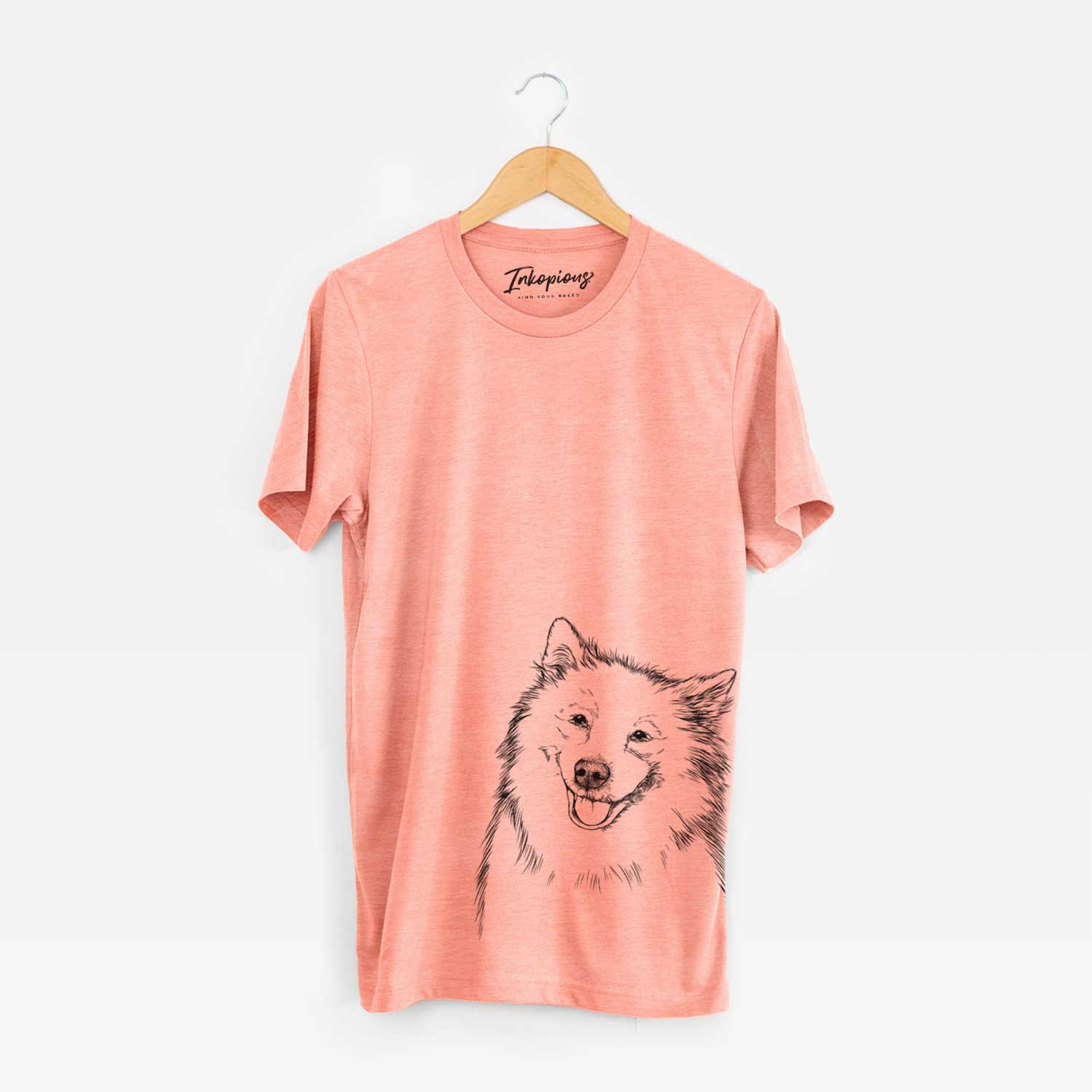 Hand-drawn sketch of Caico the Samoyed on a Sunset Unisex crewneck
