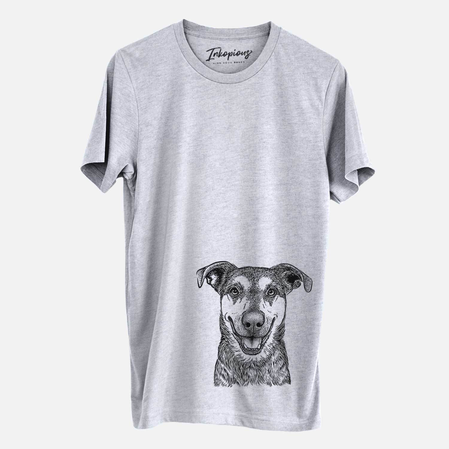 Hand-drawn sketch of Case the Mixed Breed on a Grey Unisex crewneck