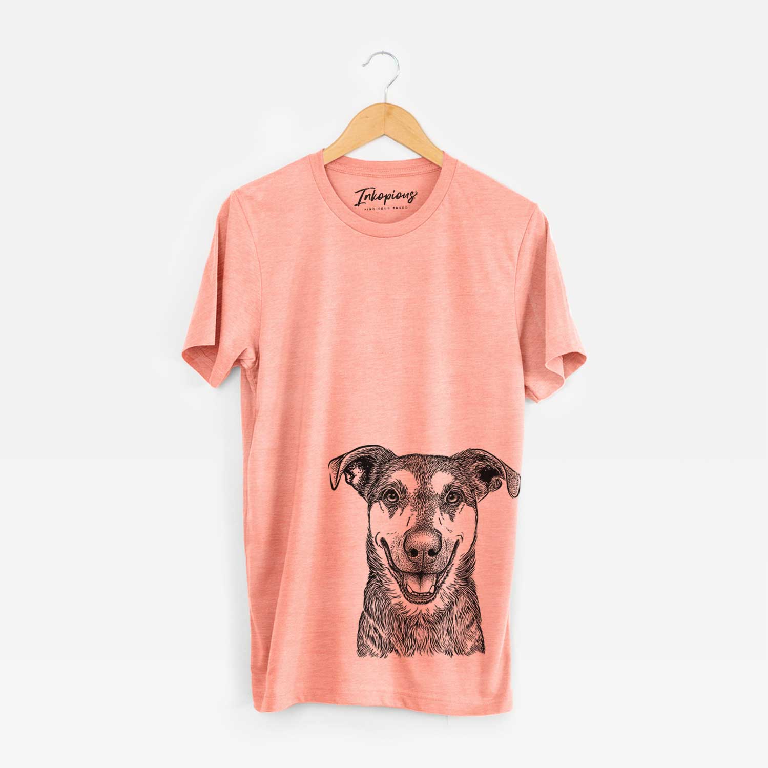 Hand-drawn sketch of Case the Mixed Breed on a Sunset Unisex crewneck