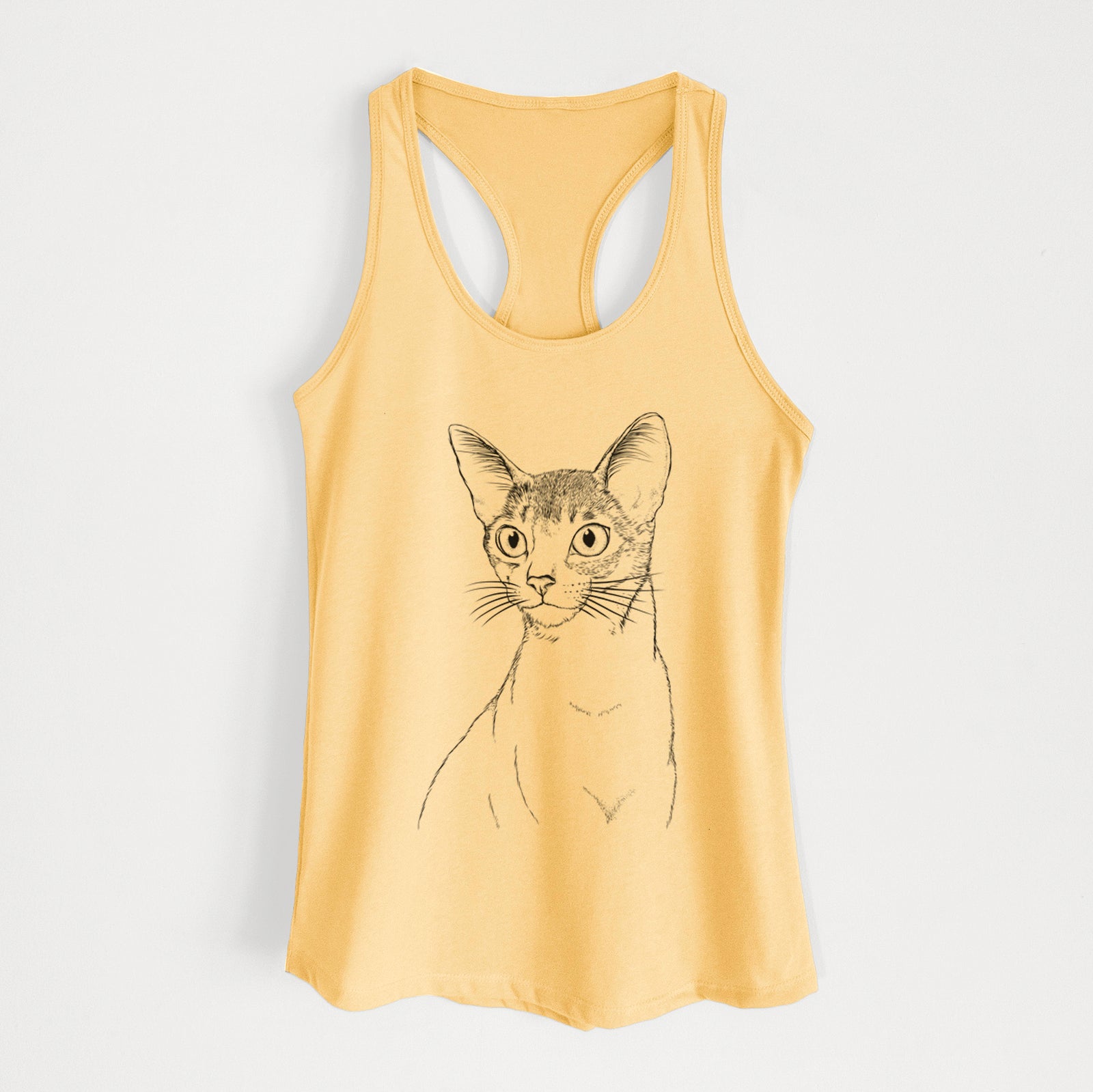 Hand-drawn sketch of Cedric the Abyssinian Cat on a Banana Cream Women's racerback tanktop