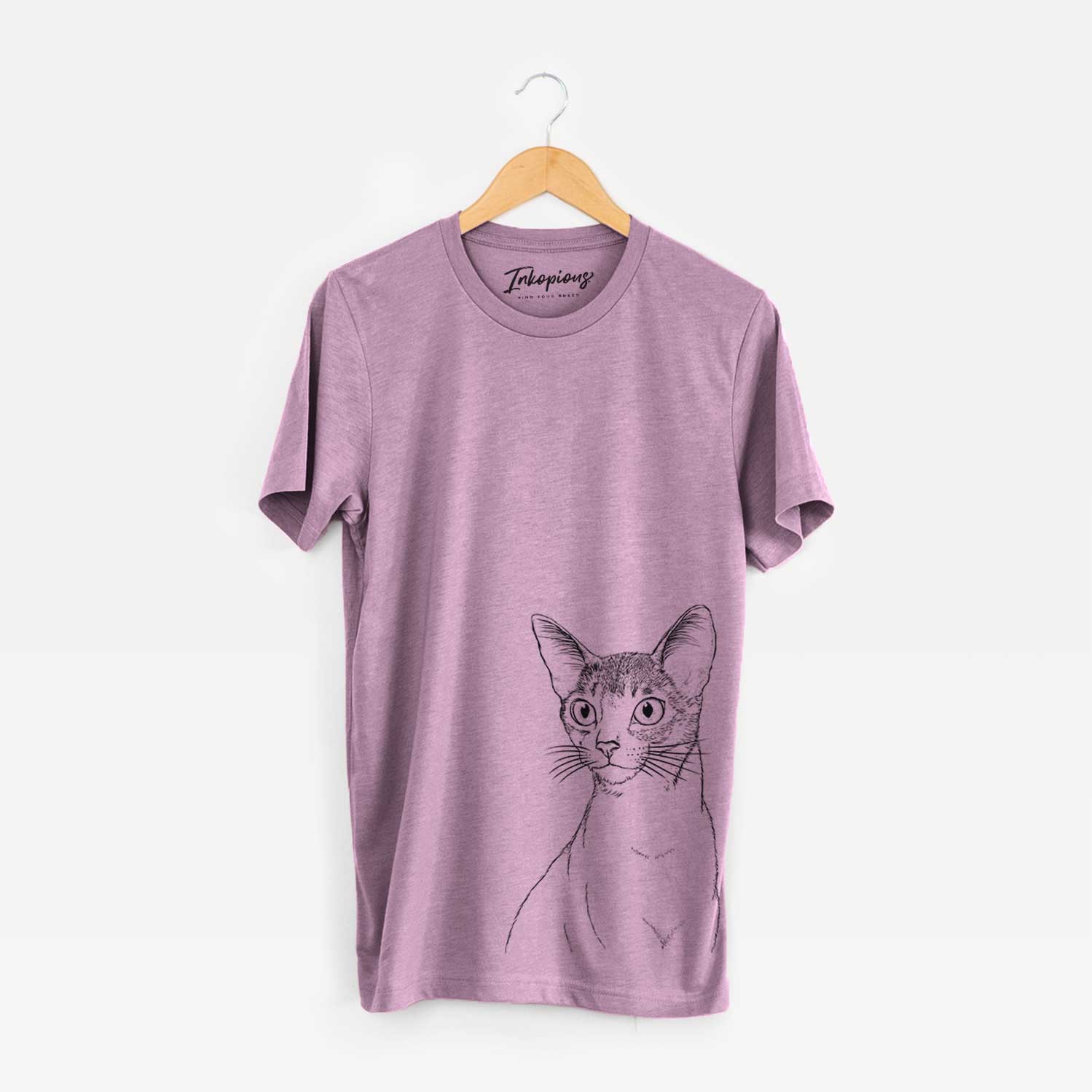 Hand-drawn sketch of Cedric the Abyssinian Cat on an Orchid Bella Canvas Unisex Crewneck