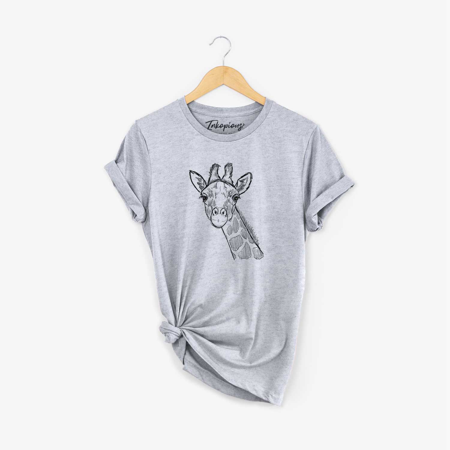 Hand-drawn sketch of Cedrick the Giraffe on a Grey Unisex crewneck