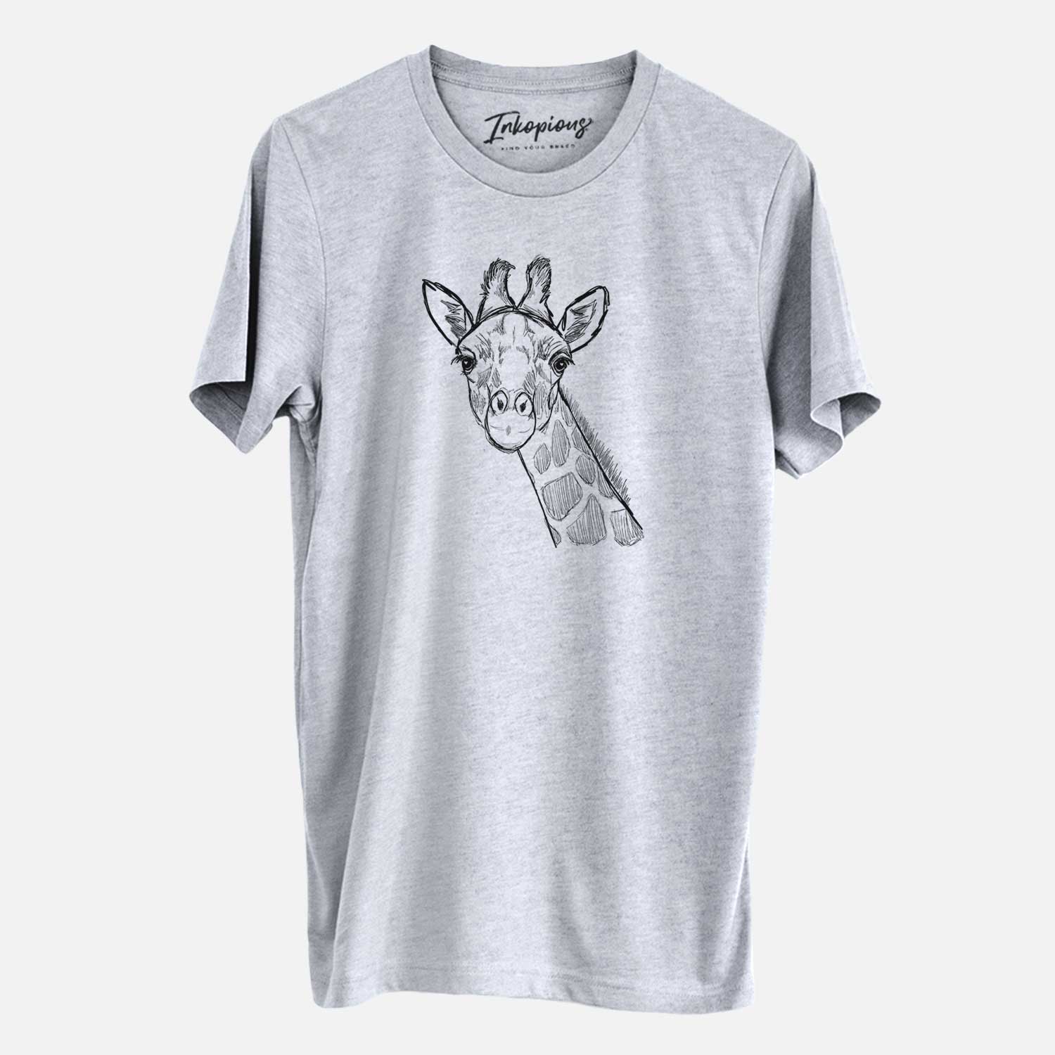 Hand-drawn sketch of Cedrick the Giraffe on a Grey Unisex crewneck