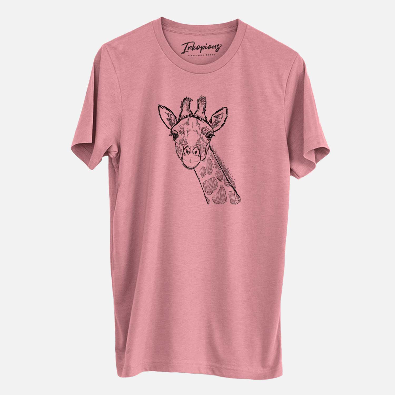 Hand-drawn sketch of Cedrick the Giraffe on a Mauve Unisex crewneck
