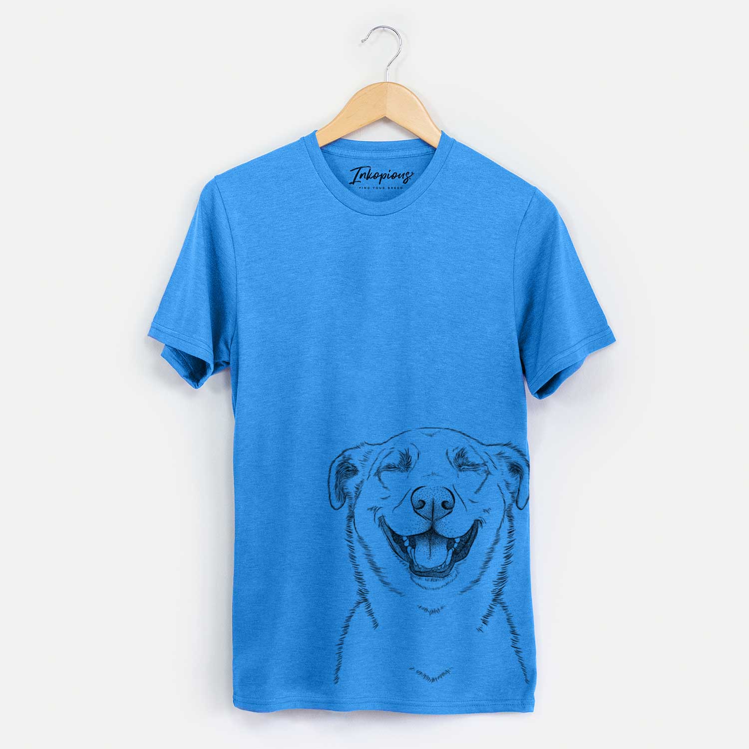 Hand-drawn sketch of Chancellor the Mixed Breed on a Blue Unisex crewneck
