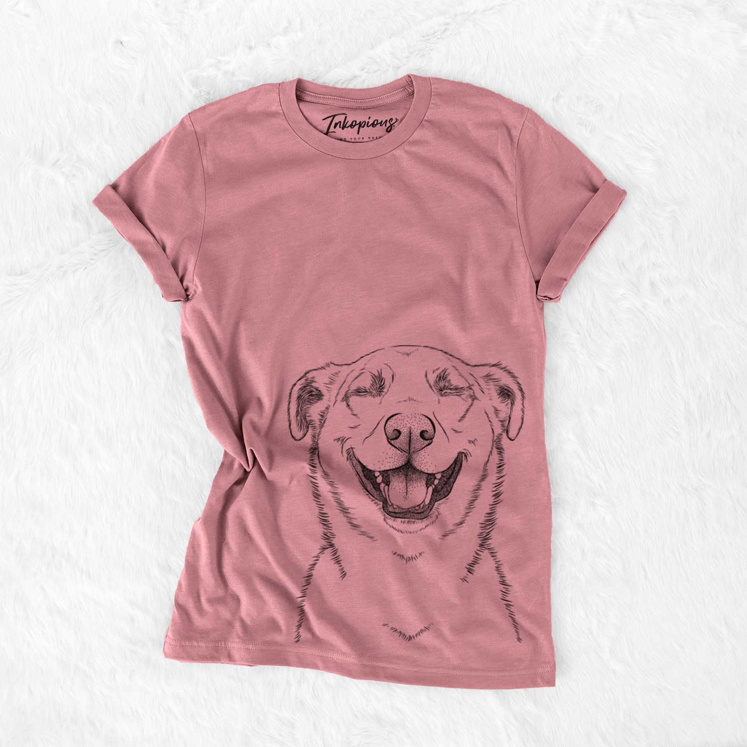 Hand-drawn sketch of Chancellor the Mixed Breed on a Mauve Unisex crewneck