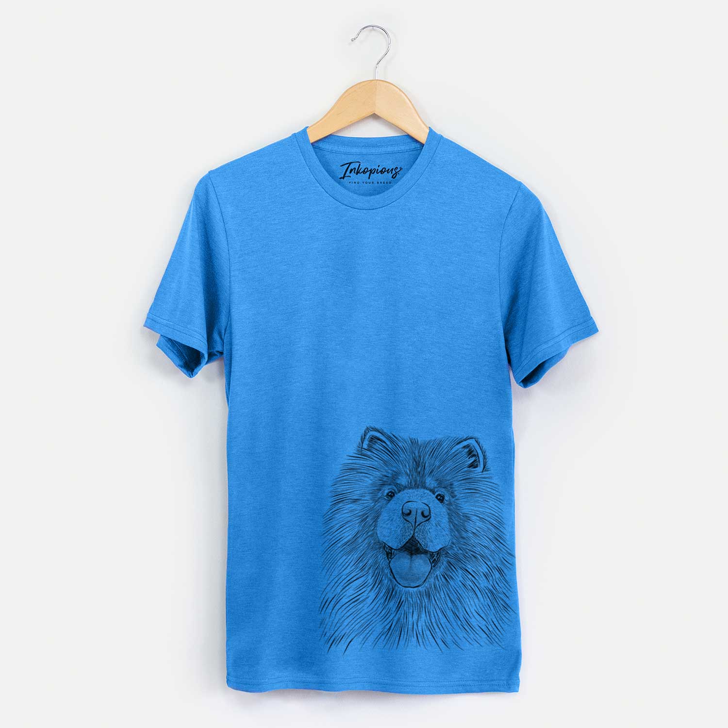Hand-drawn sketch of Charming Charlie the Chow Chow on a Blue Unisex crewneck