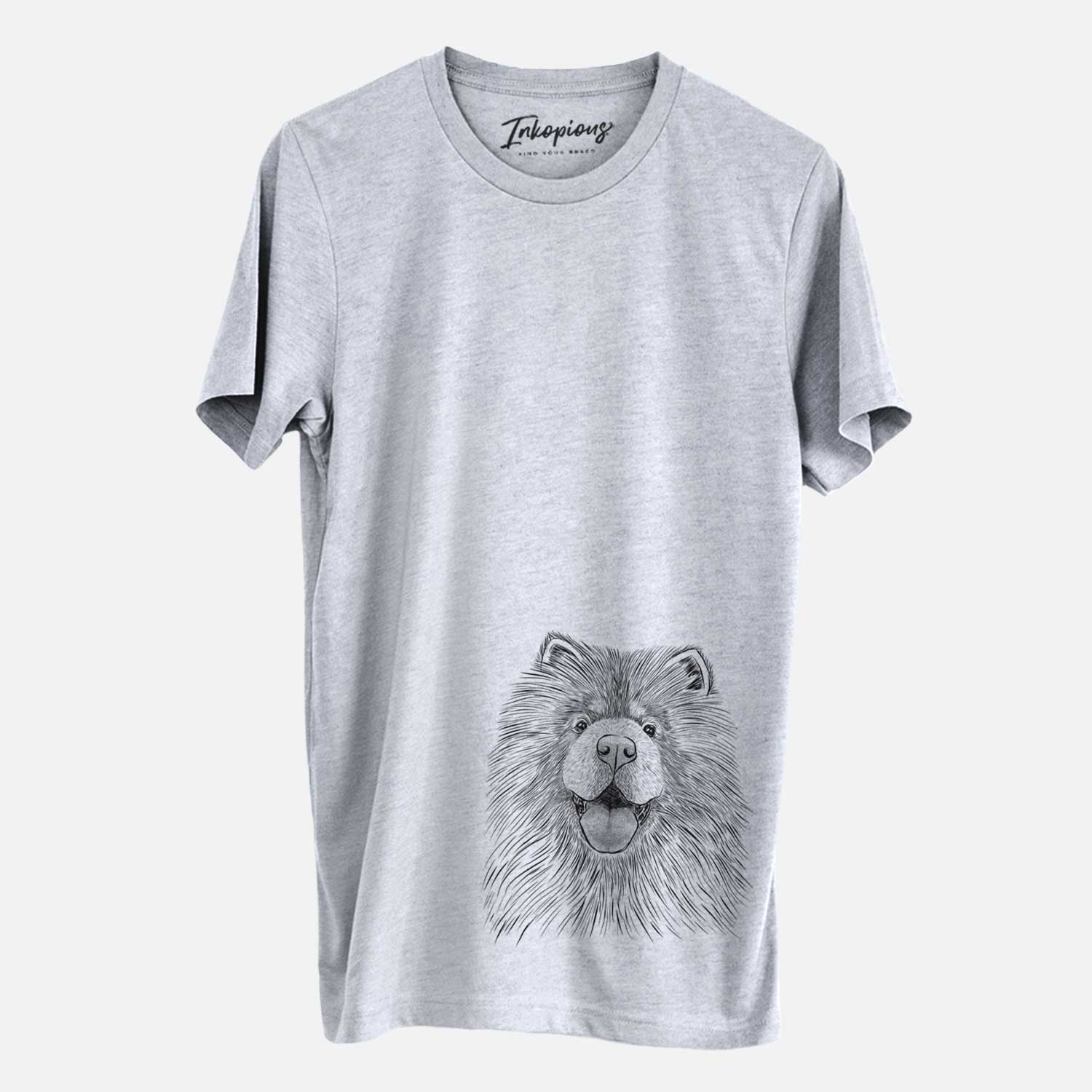 Hand-drawn sketch of Charming Charlie the Chow Chow on a Grey Unisex crewneck