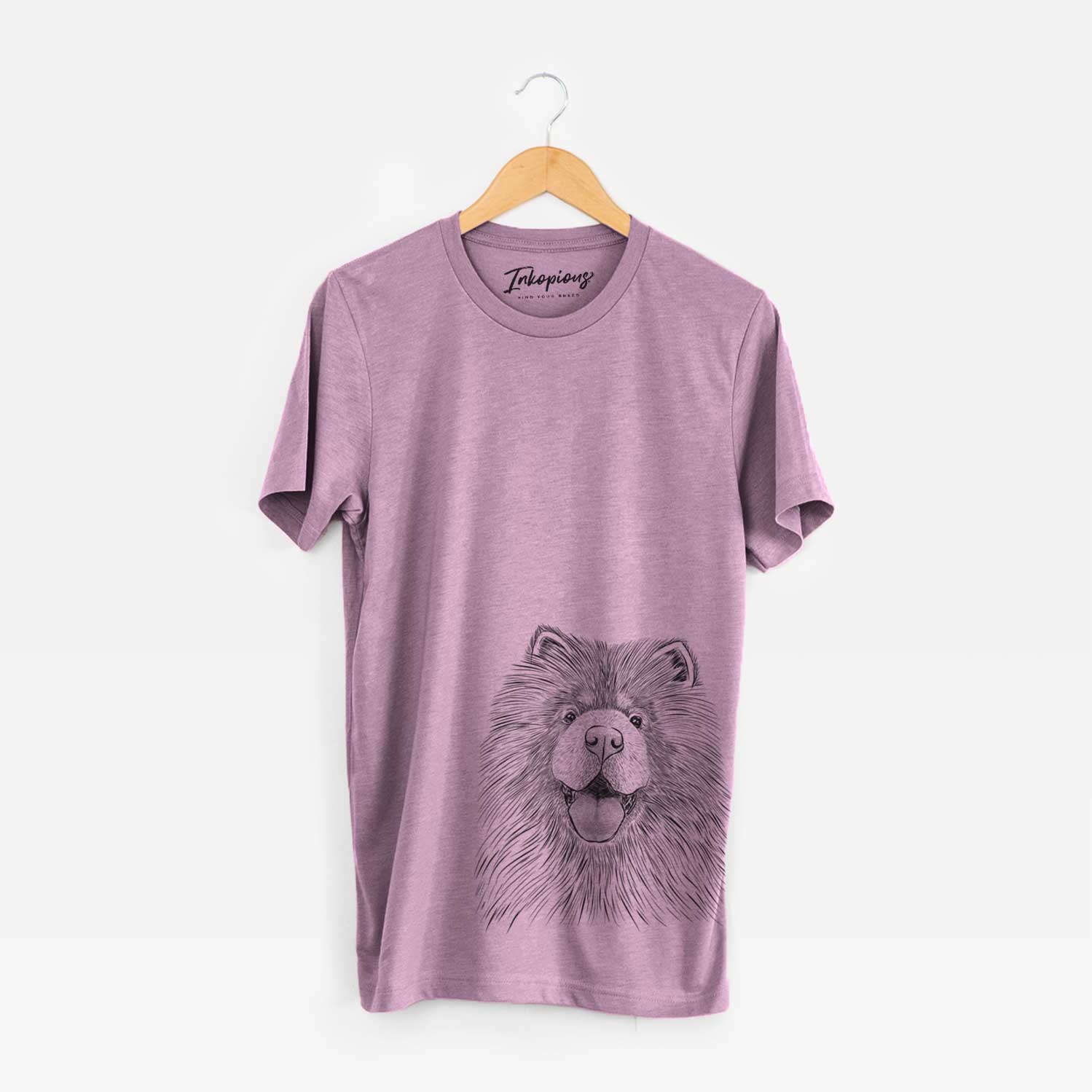 Hand-drawn sketch of Charming Charlie the Chow Chow on an Orchid Unisex crewneck