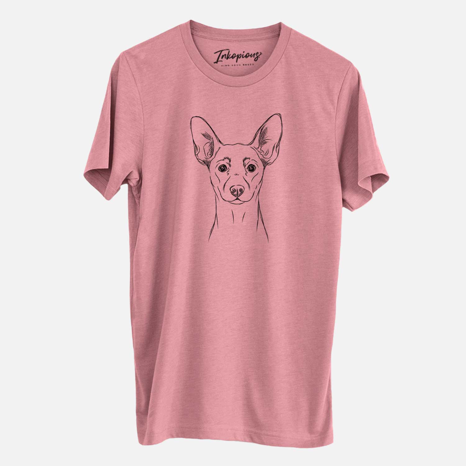 Hand-drawn sketch of Chillie the Mini Pinscher on a Mauve Unisex crewneck