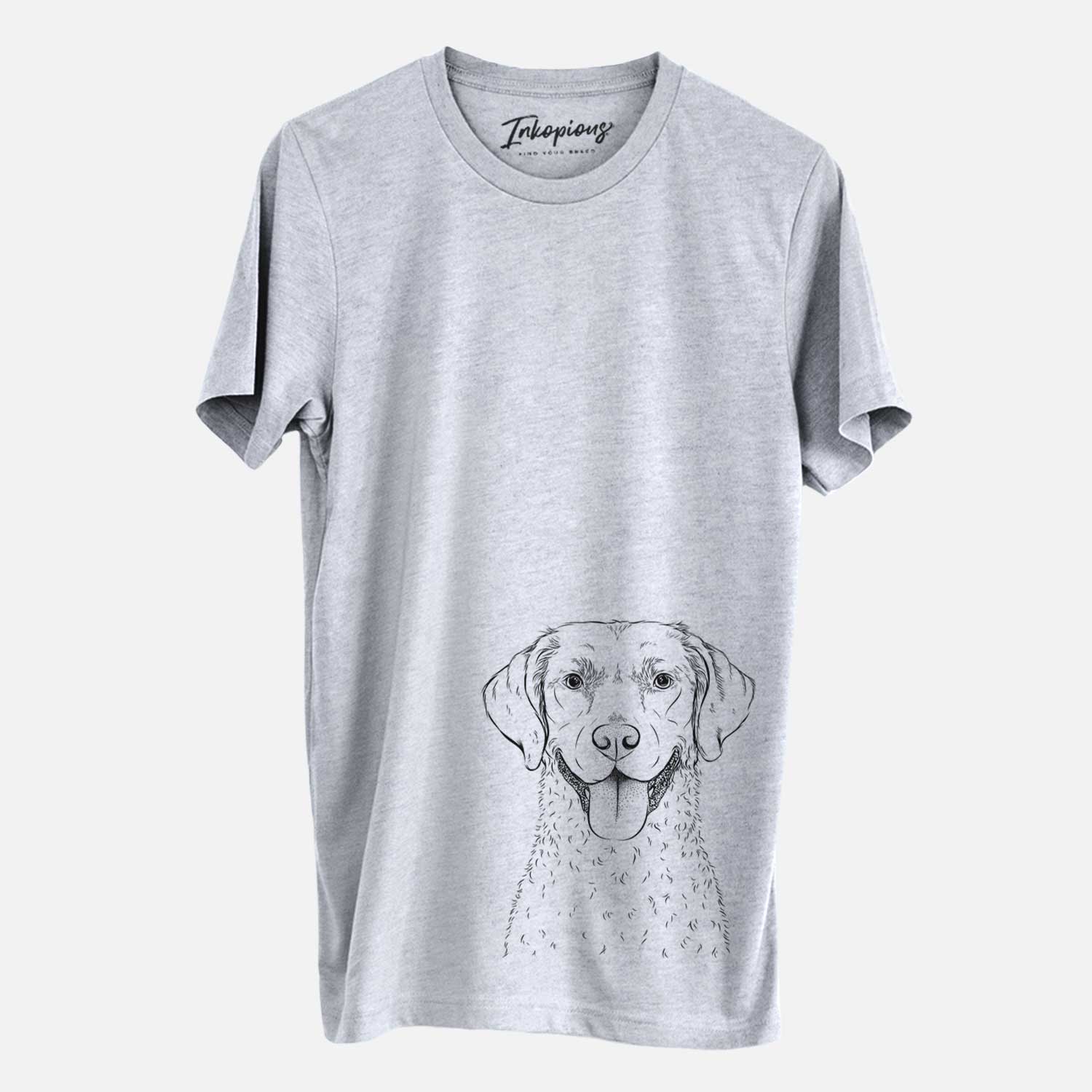 Hand-drawn sketch of Chip the Chesapeake Bay Retriever on a Grey Unisex crewneck
