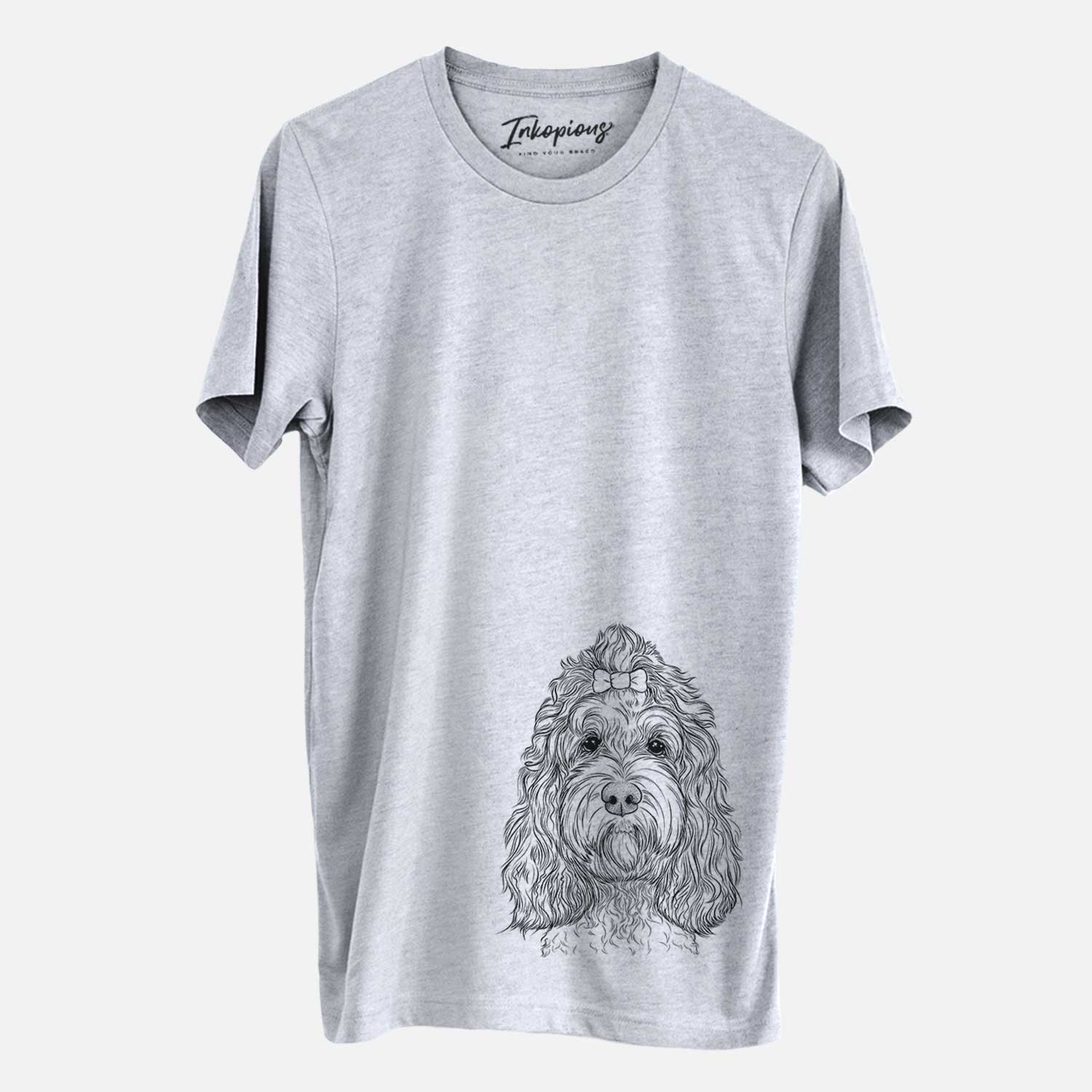 Hand-drawn sketch of Chloe the Cockapoo on a Grey Unisex crewneck