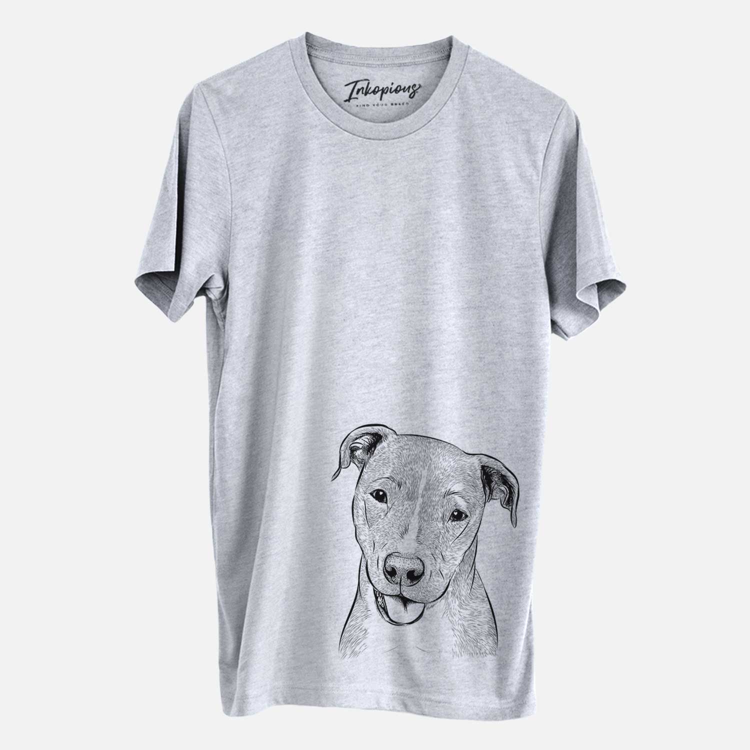 Hand-drawn sketch of Claiborne the American Staffordshire Terrier on a Grey Unisex crewneck