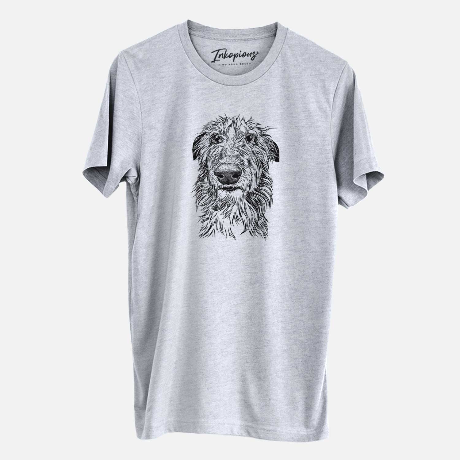 Hand-drawn sketch of Cleod the Scottish Deerhound on a Grey Unisex crewneck