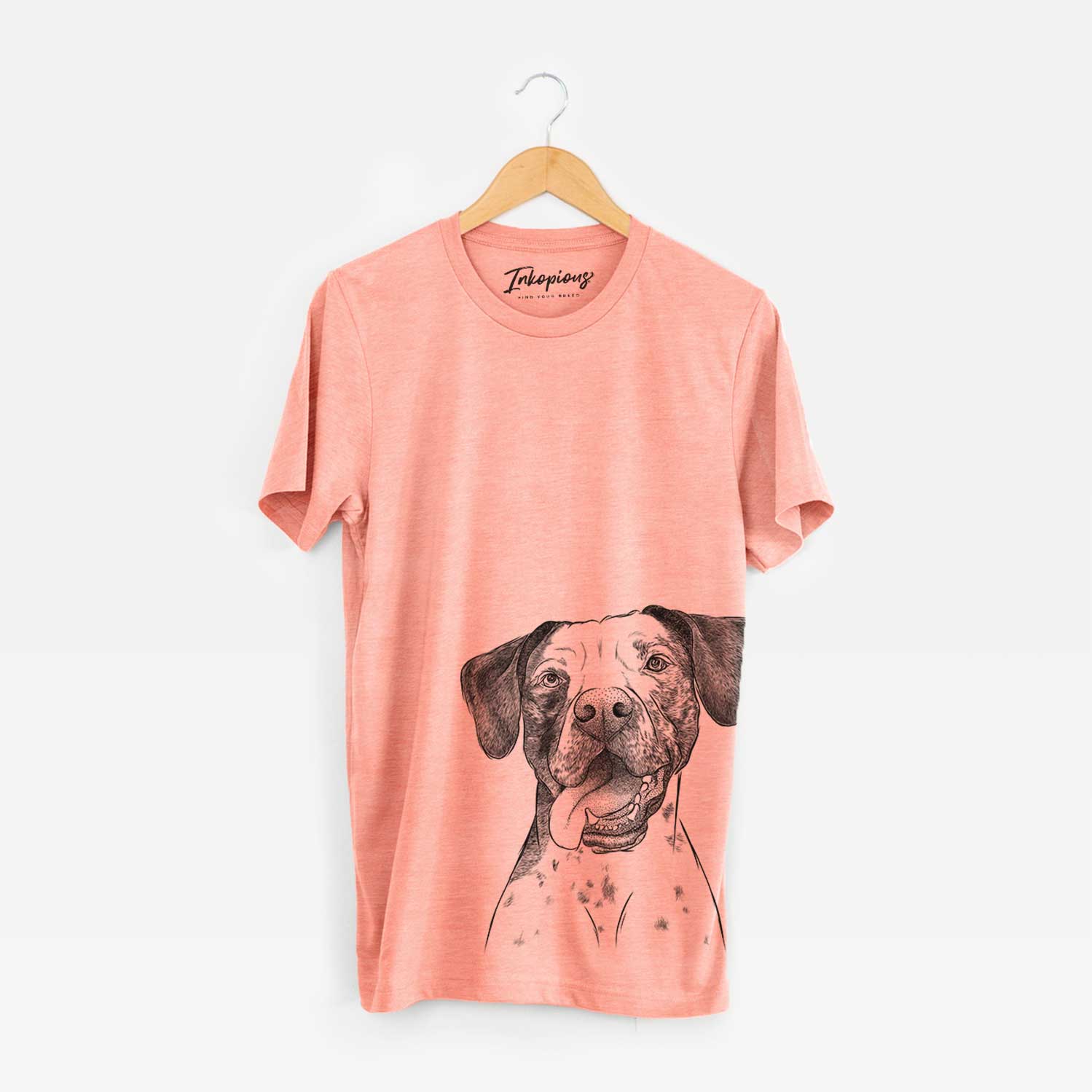 Hand-drawn sketch of Cola the Catahoula on a Sunset Bella Canvas Unisex Crewneck