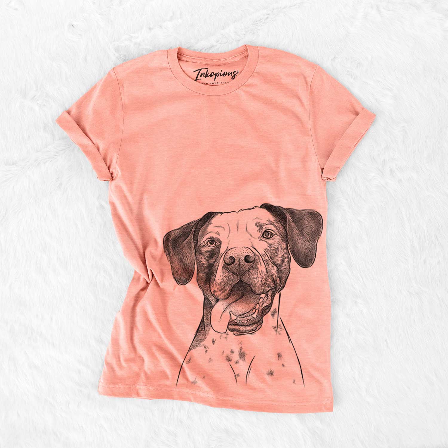 Hand-drawn sketch of Cola the Catahoula on a Sunset Bella Canvas Unisex Crewneck