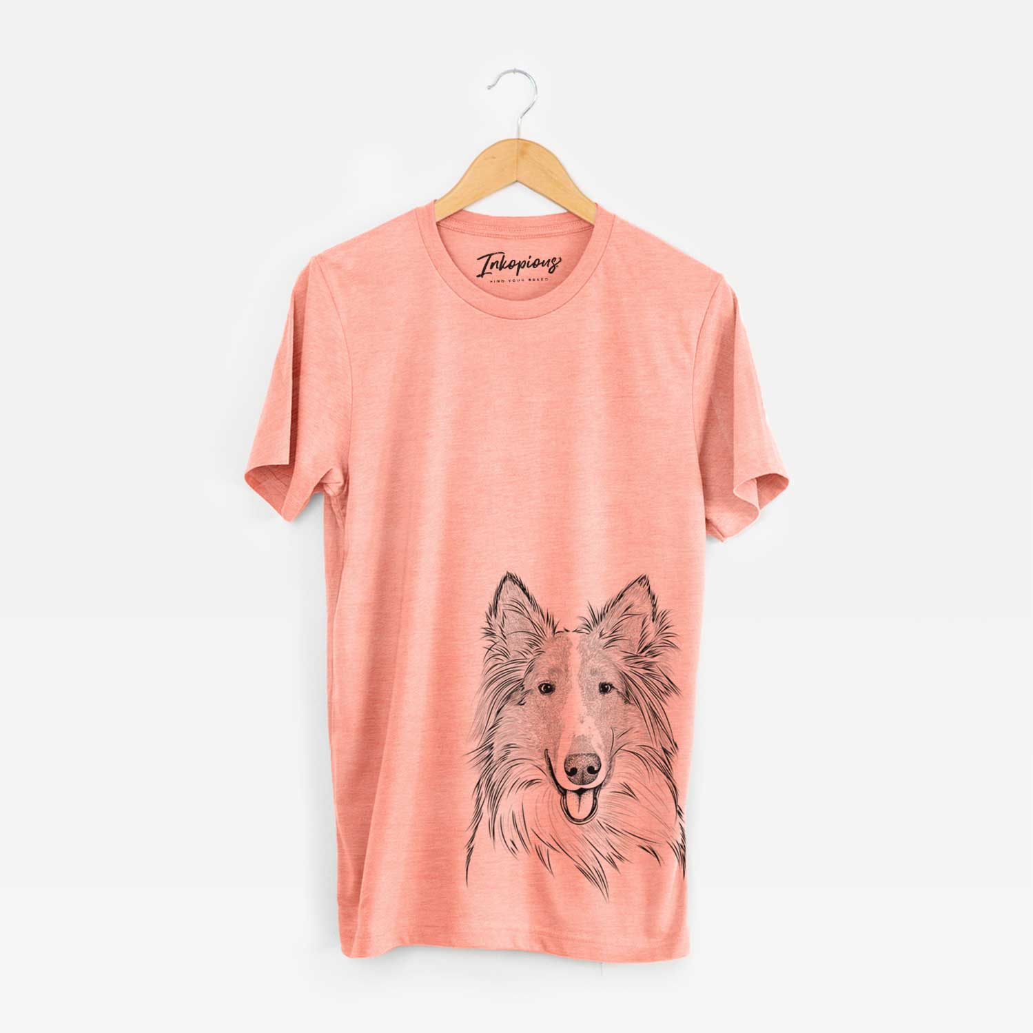 Hand-drawn sketch of Conrad the Rough Collie on a Sunset Unisex crewneck