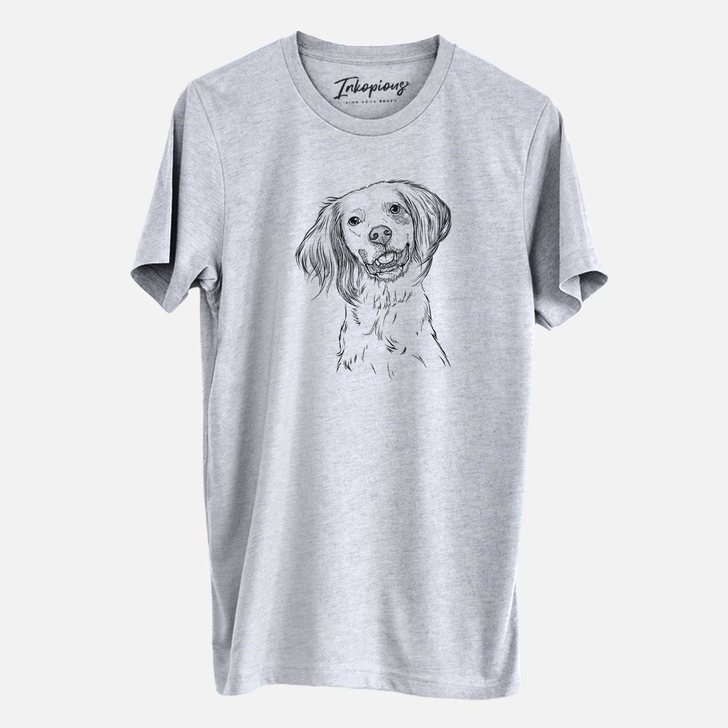 Hand-drawn sketch of Cooper the English Setter on a Grey Unisex crewneck