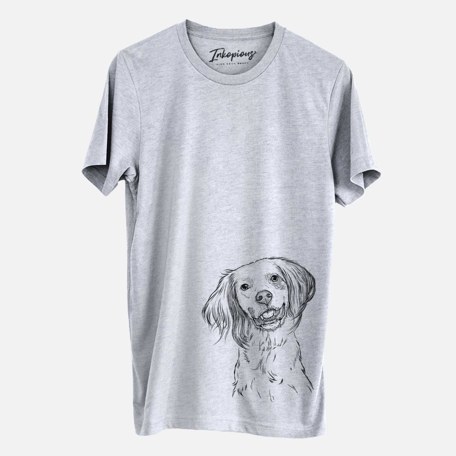 Hand-drawn sketch of Cooper the English Setter on a Grey Unisex crewneck