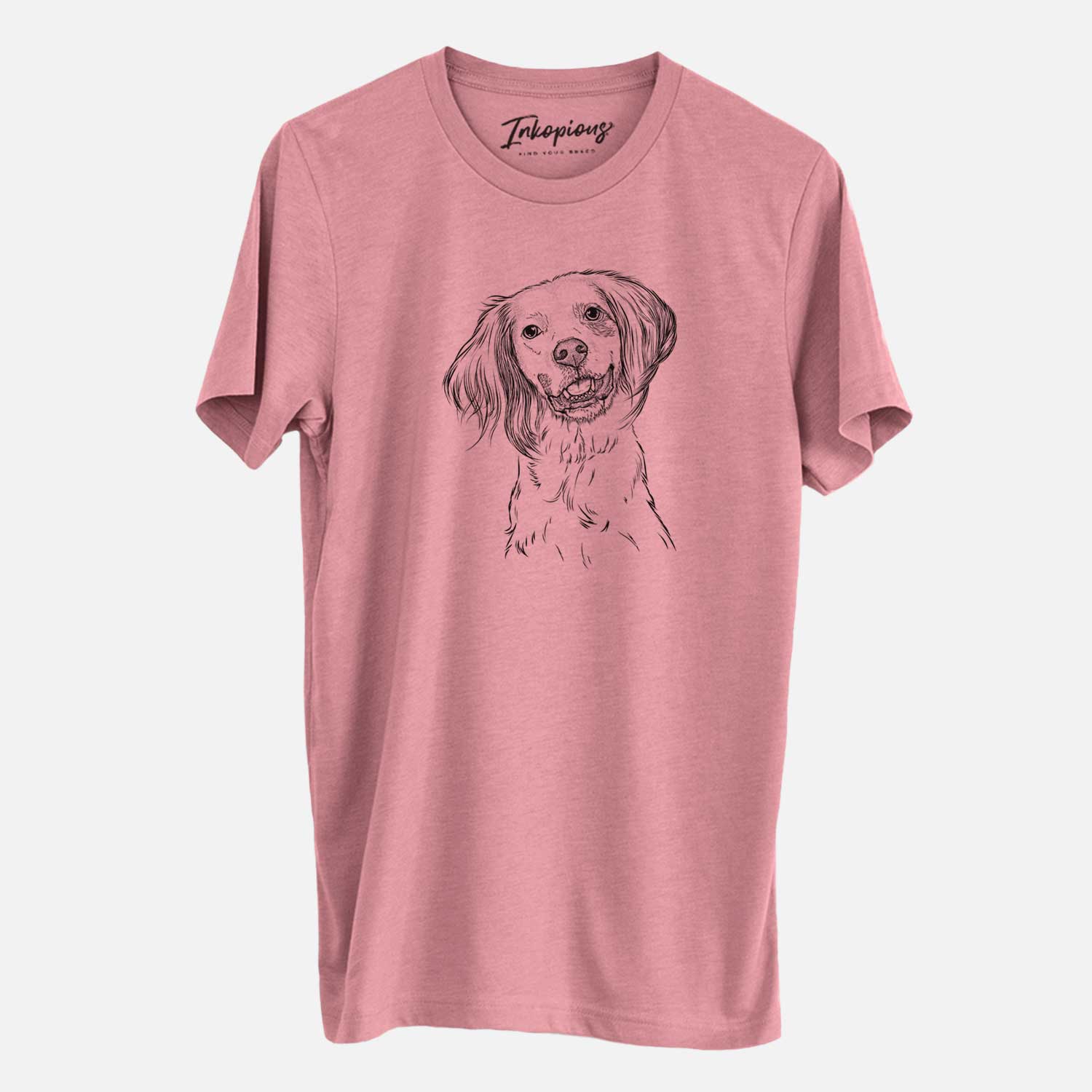 Hand-drawn sketch of Cooper the English Setter on a Mauve Unisex crewneck
