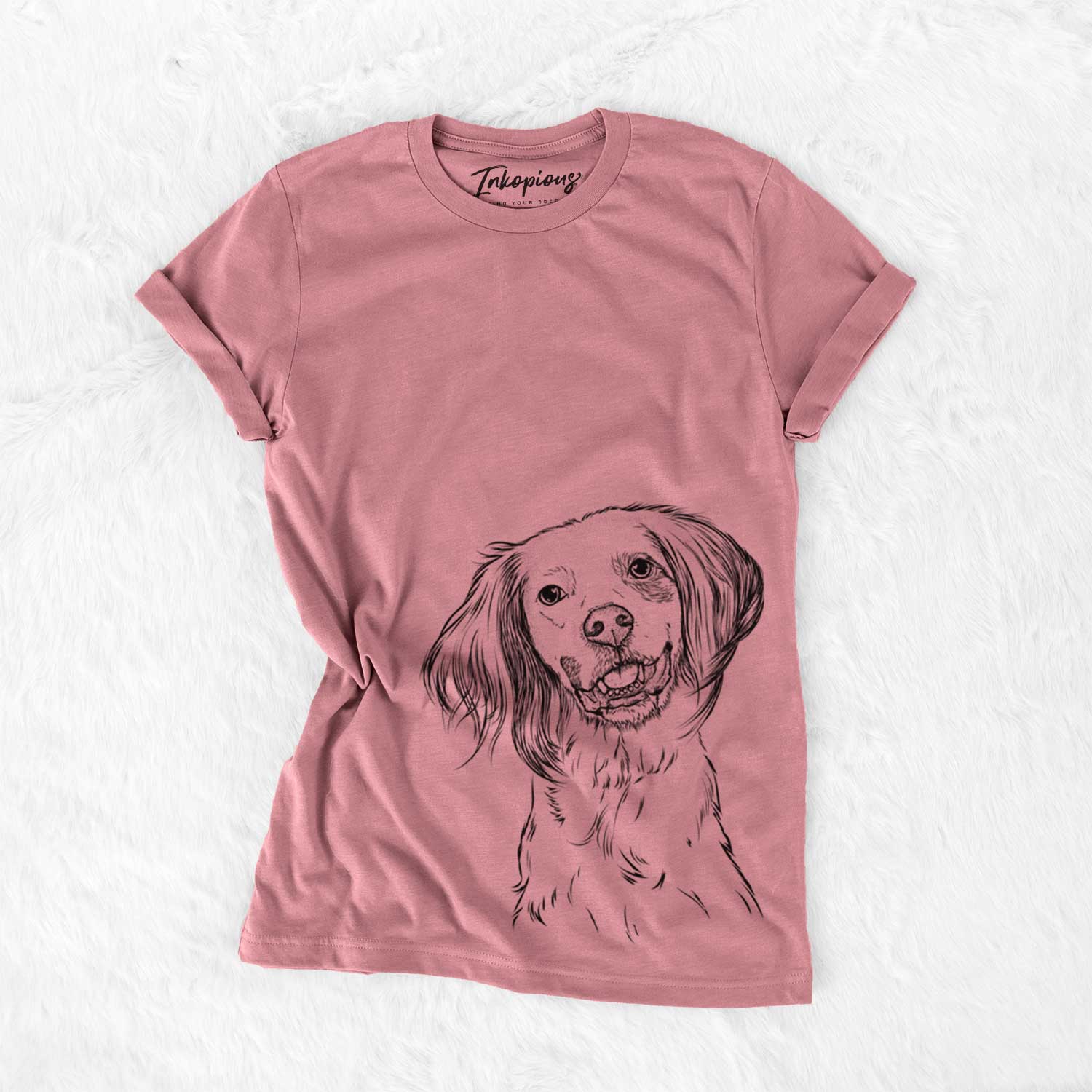 Hand-drawn sketch of Cooper the English Setter on a Mauve Bella Canvas Unisex Crewneck