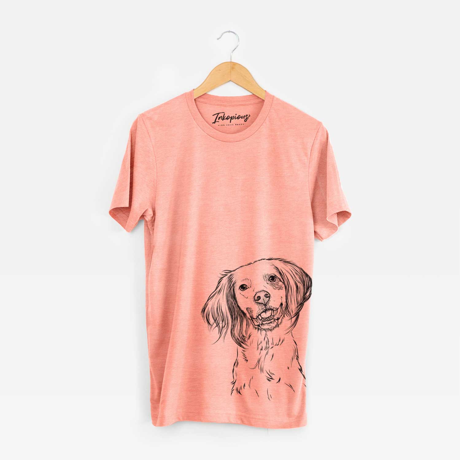 Hand-drawn sketch of Cooper the English Setter on a Sunset Bella Canvas Unisex Crewneck