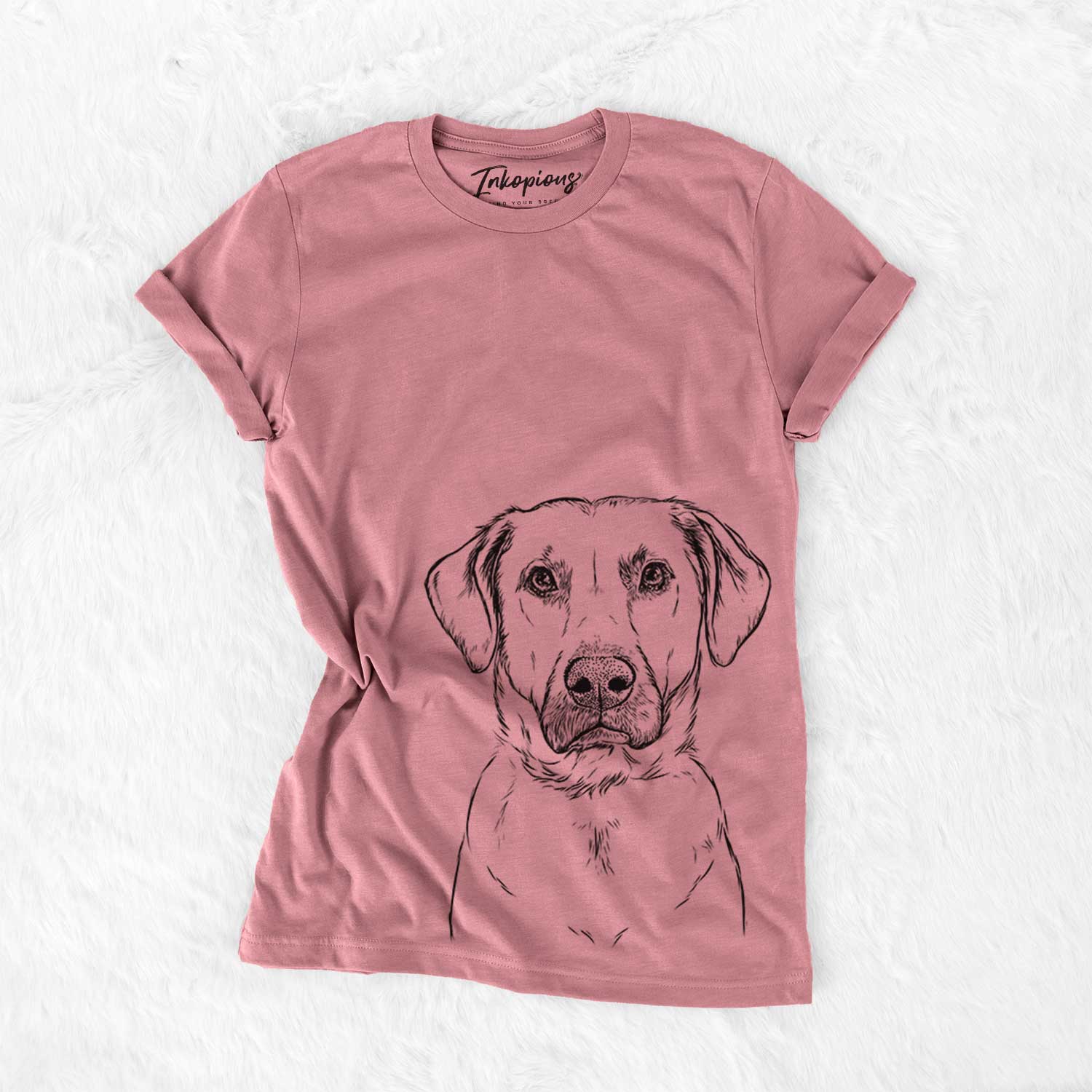 Hand-drawn sketch of Cooper Griffin the Mixed Breed on a Mauve Bella Canvas Unisex Crewneck