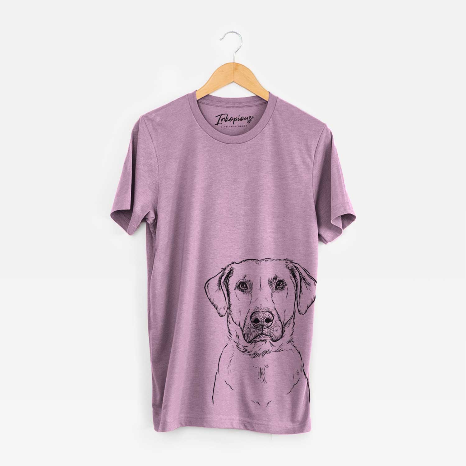 Hand-drawn sketch of Cooper Griffin the Mixed Breed on an Orchid Bella Canvas Unisex Crewneck