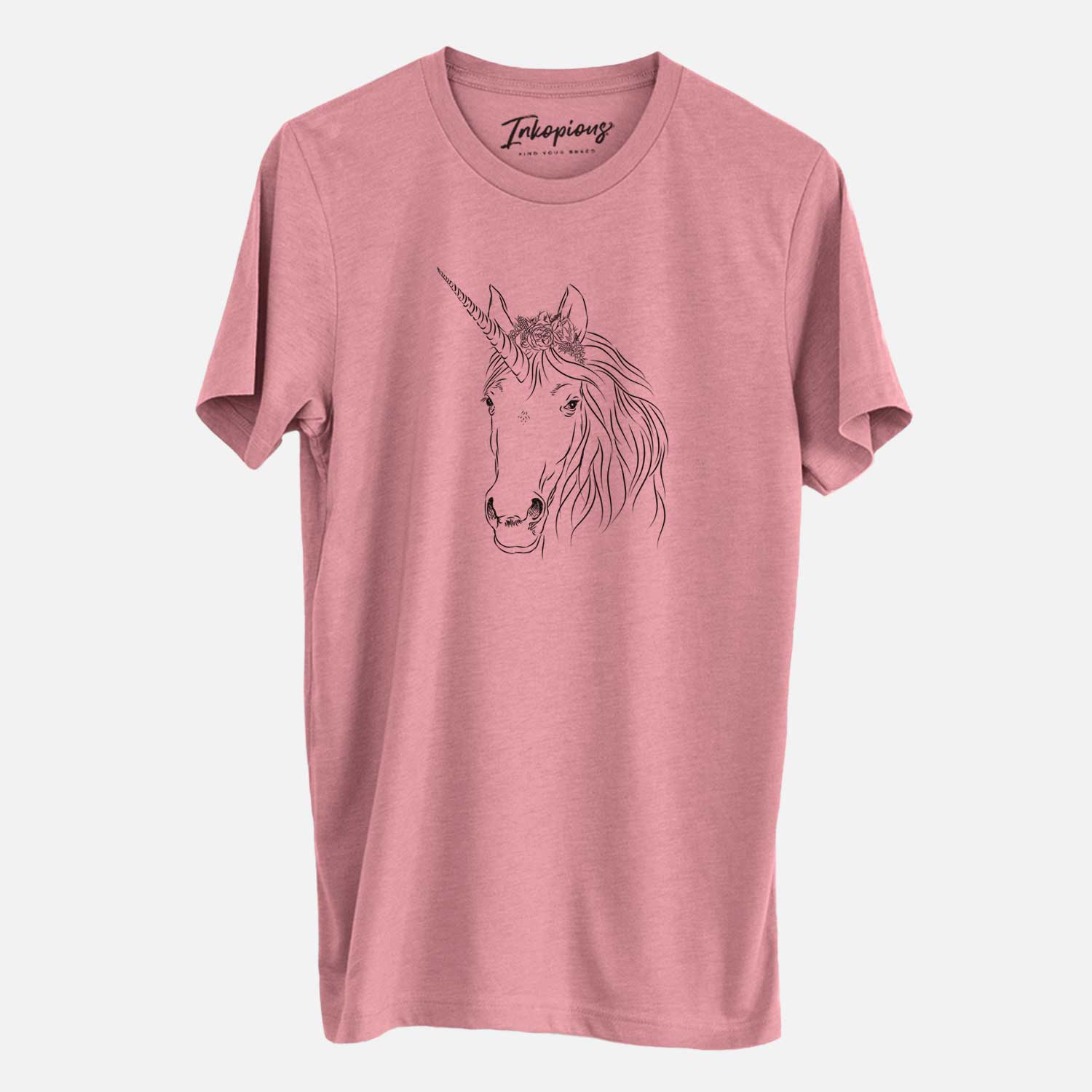 Hand-drawn sketch of Cosmic the Unicorn on a Mauve Unisex crewneck