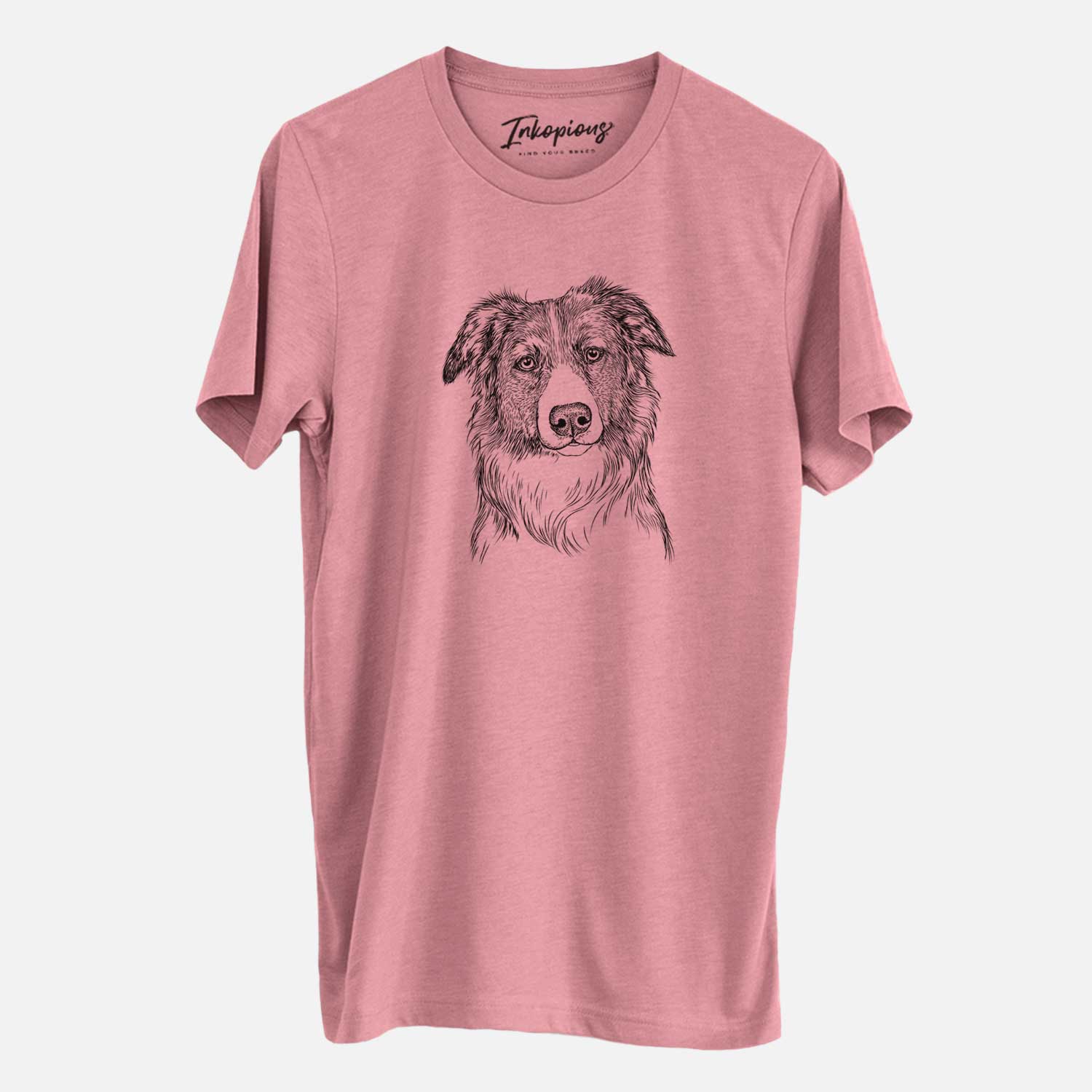 Hand-drawn sketch of Cynder the English Shepherd on a Mauve Unisex crewneck