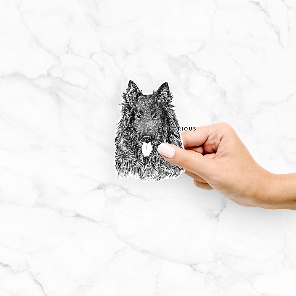 Hand-drawn sketch of Daan the Belgian Shepherd on a decal sticker
