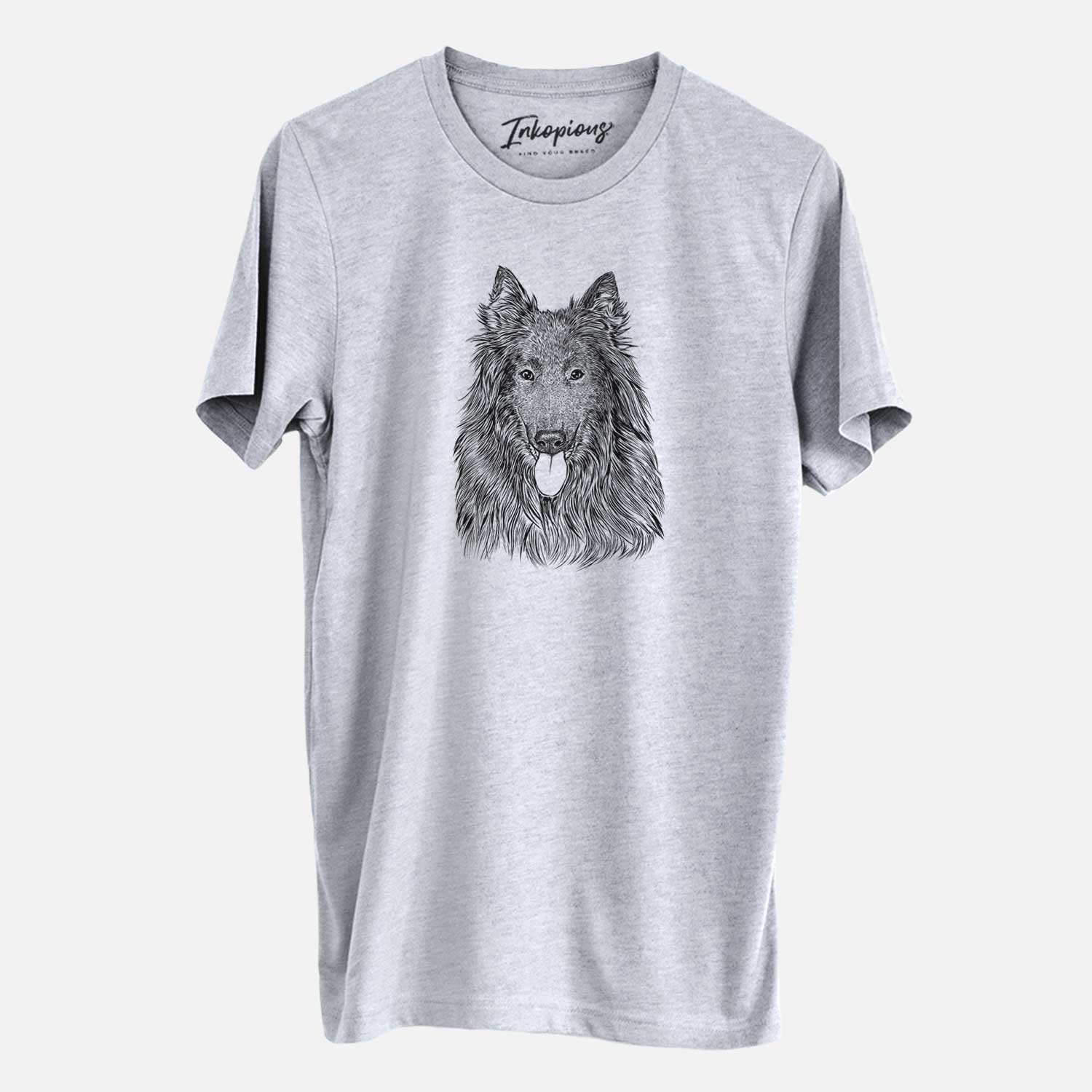 Hand-drawn sketch of Daan the Belgian Shepherd on a Grey Unisex crewneck