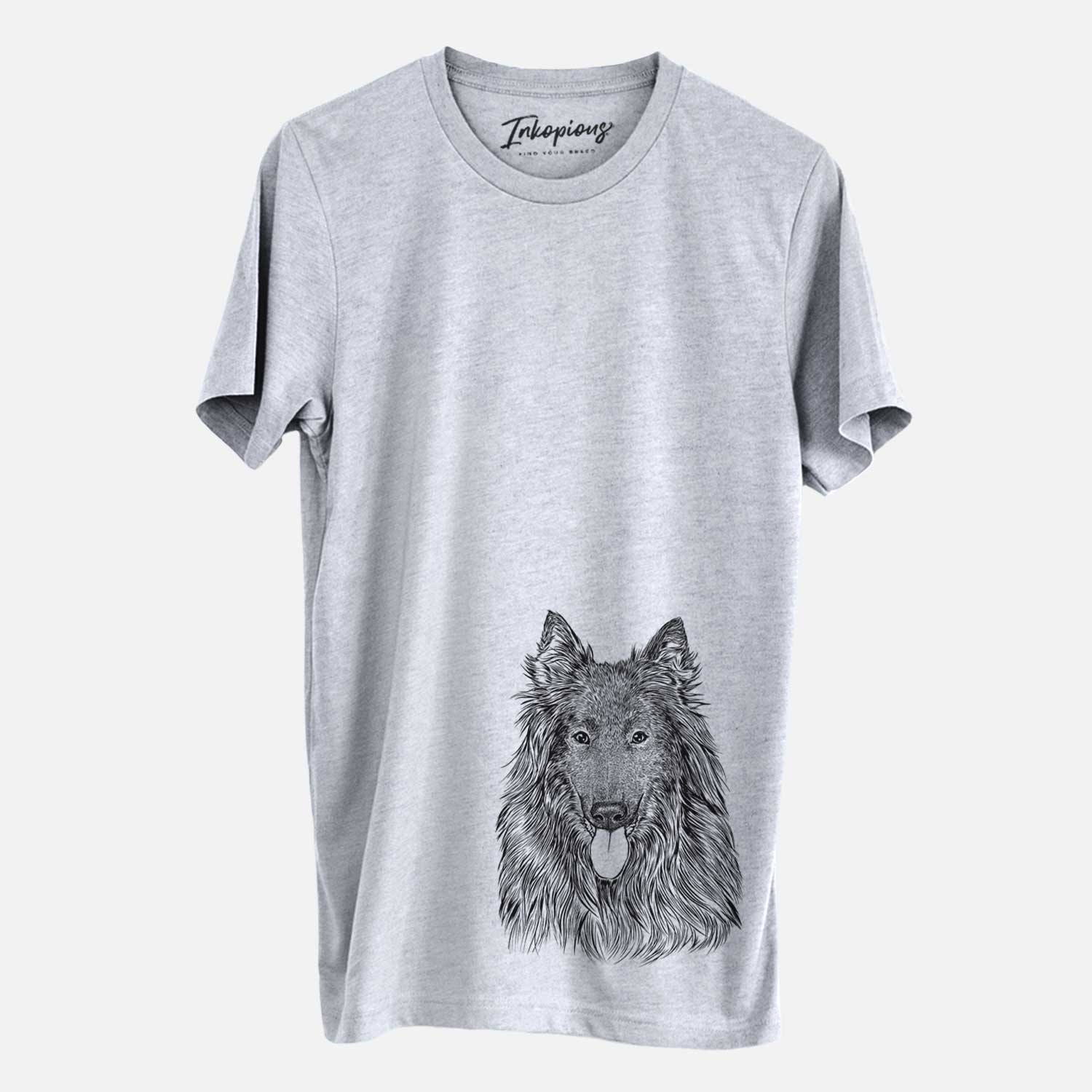Hand-drawn sketch of Daan the Belgian Shepherd on a Grey Unisex crewneck