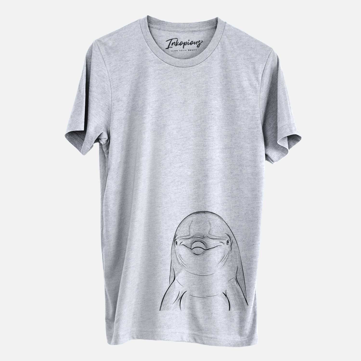 Hand-drawn sketch of Dave the Dolphin on a Grey Unisex crewneck