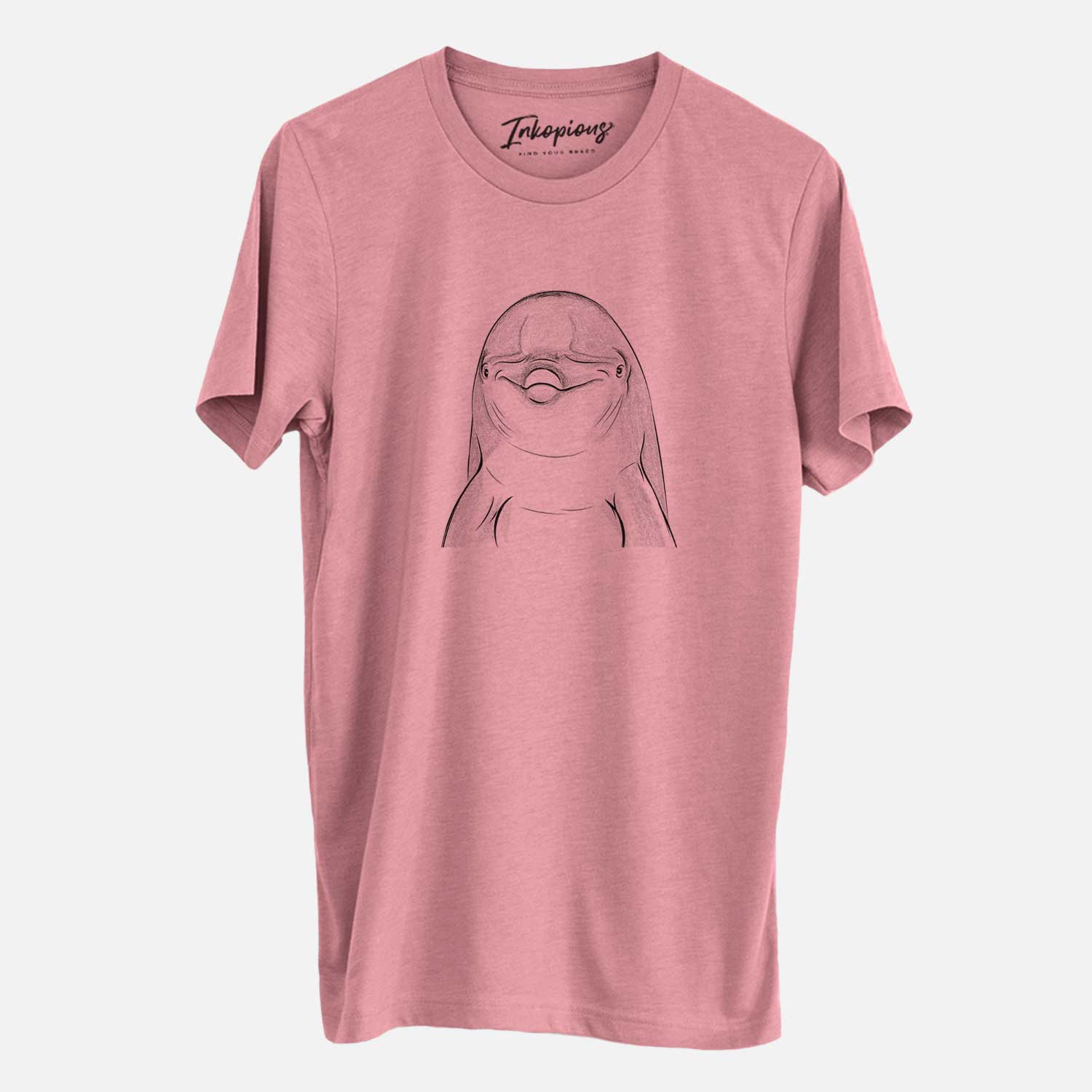 Hand-drawn sketch of Dave the Dolphin on a Mauve Unisex crewneck