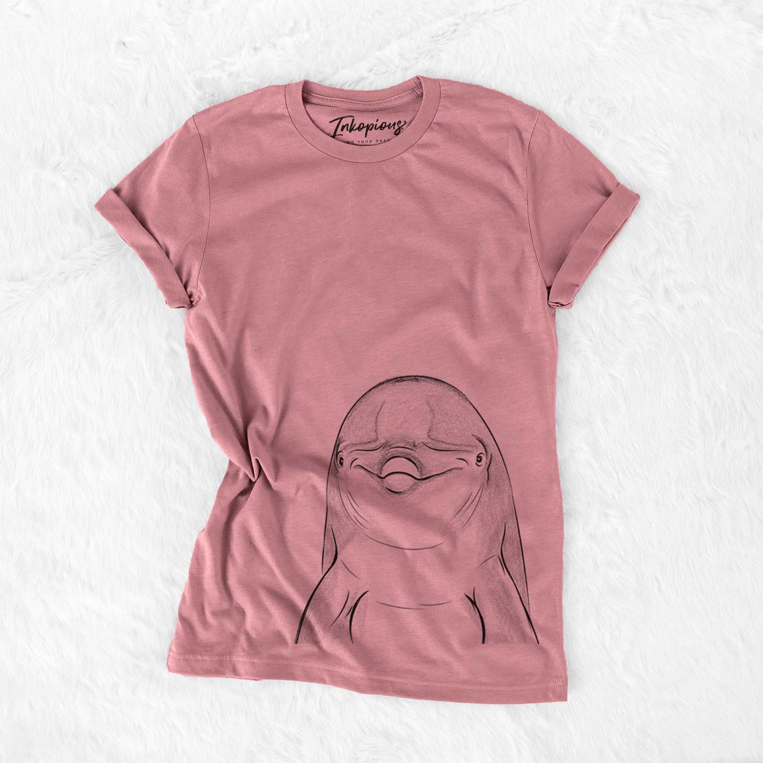 Hand-drawn sketch of Dave the Dolphin on a Mauve Unisex crewneck