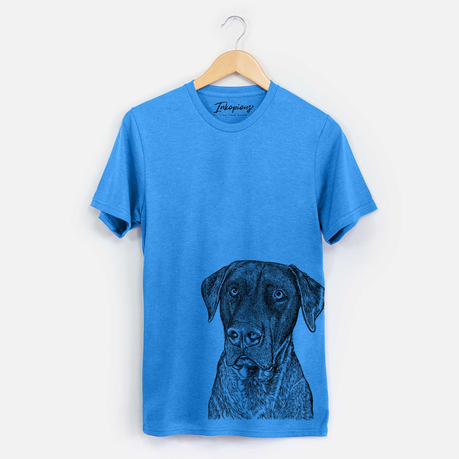 Hand-drawn sketch of David the Boxador on a Blue Unisex crewneck