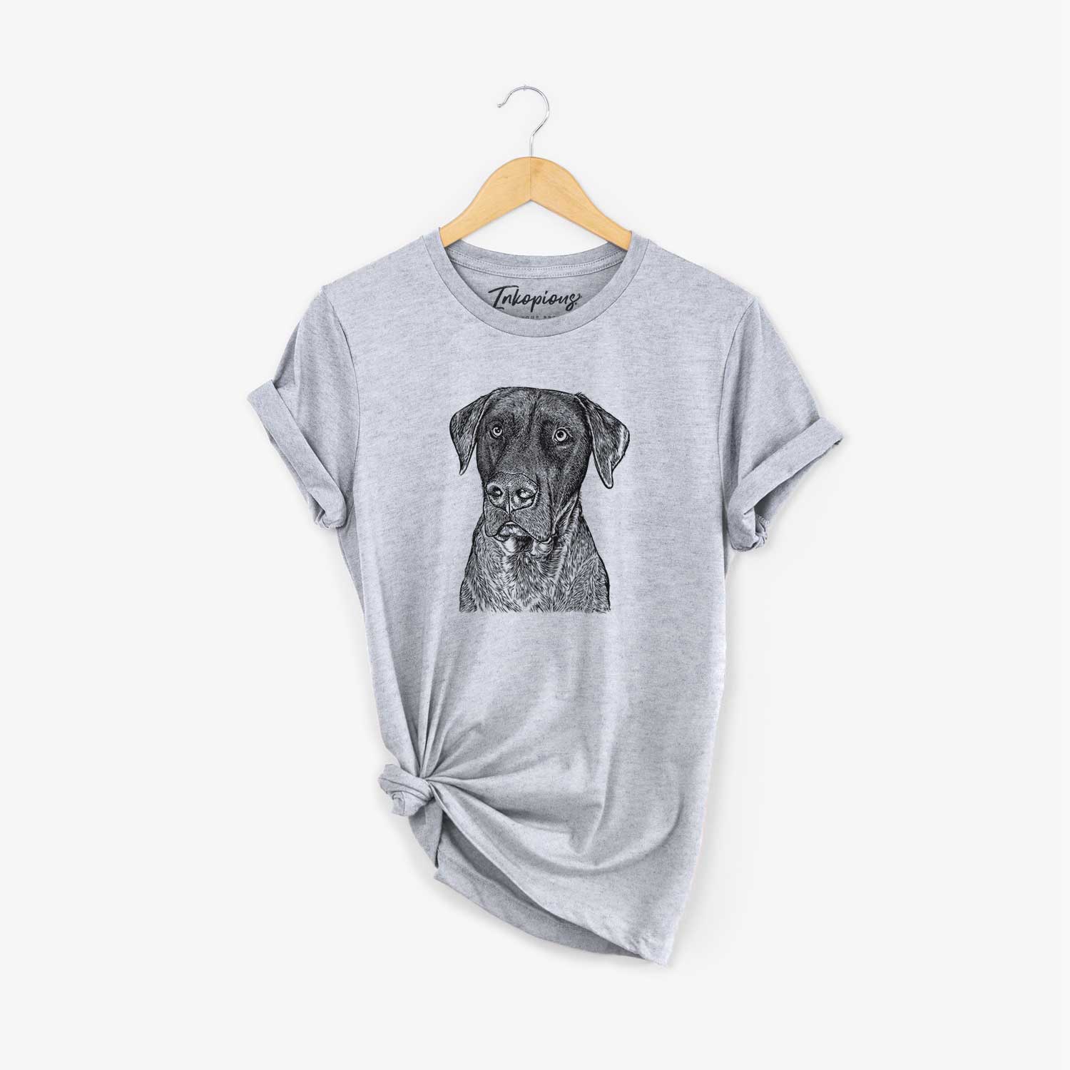 Hand-drawn sketch of David the Boxador on a Grey Unisex crewneck