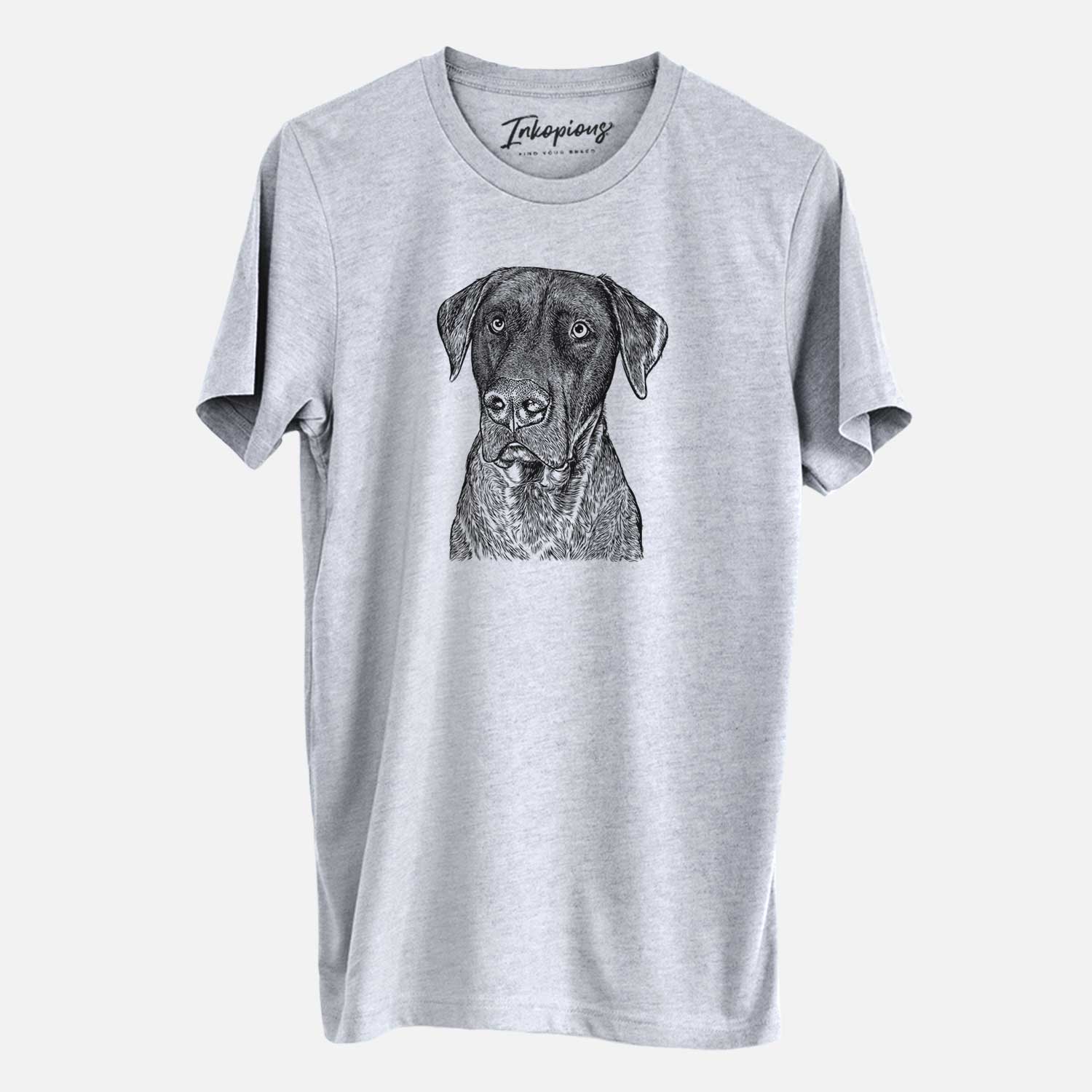 Hand-drawn sketch of David the Boxador on a Grey Unisex crewneck
